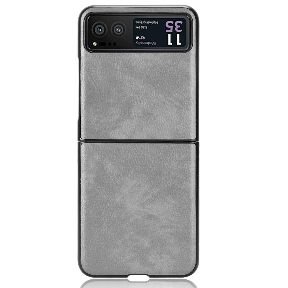 Uniqkart for Motorola Razr 40 5G Phone Back Case PU Leather Coated PC Litchi Texture Protection Phone Cover - Grey