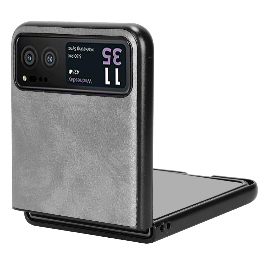Uniqkart for Motorola Razr 40 5G Phone Back Case PU Leather Coated PC Litchi Texture Protection Phone Cover - Grey