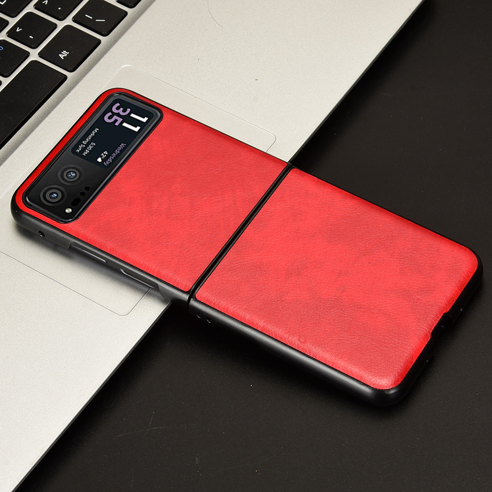Uniqkart for Motorola Razr 40 5G Phone Back Case PU Leather Coated PC Litchi Texture Protection Phone Cover - Red