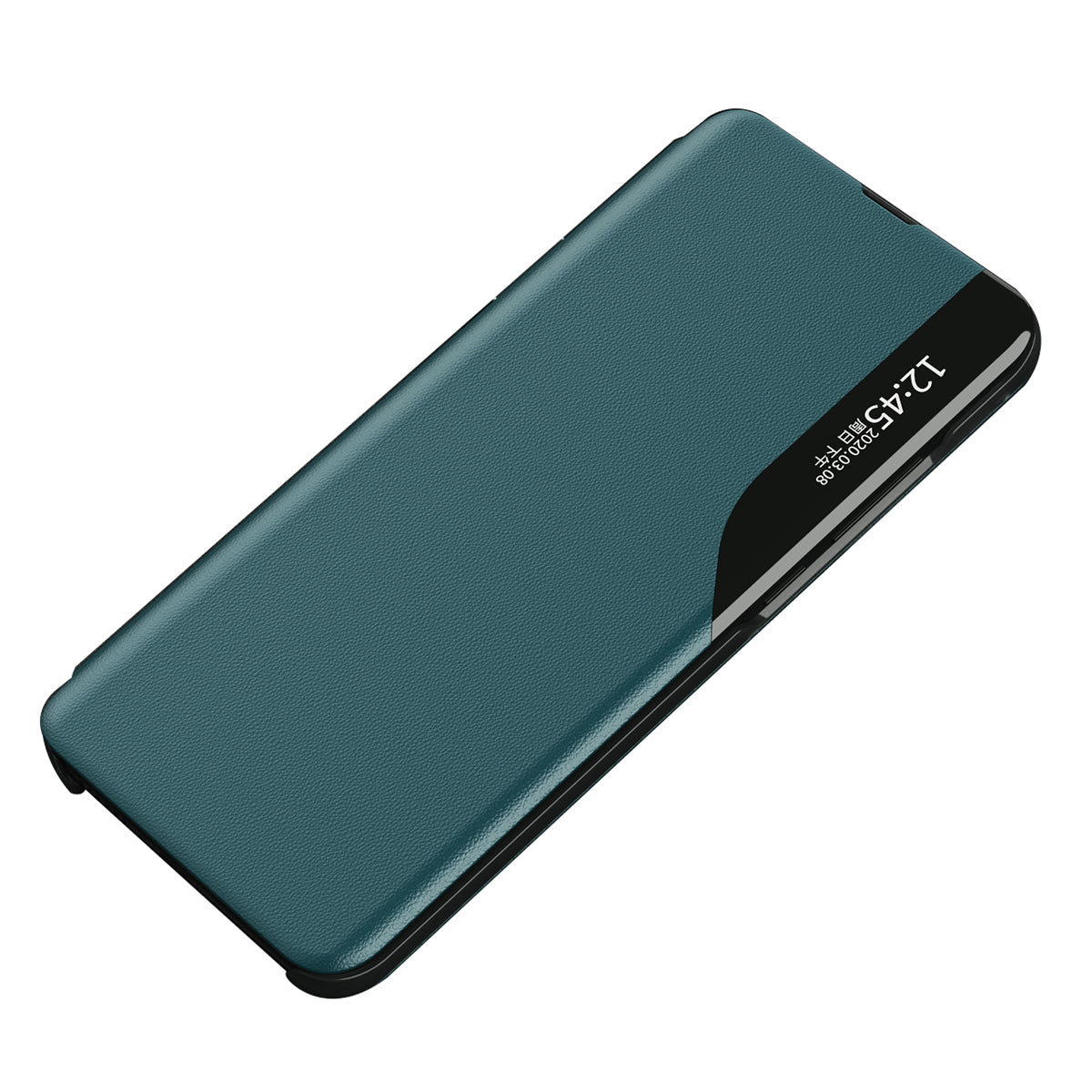 Uniqkart for iPhone 15 View Window PU Leather Phone Case Anti-scratch Flip Stand Phone Cover - Green