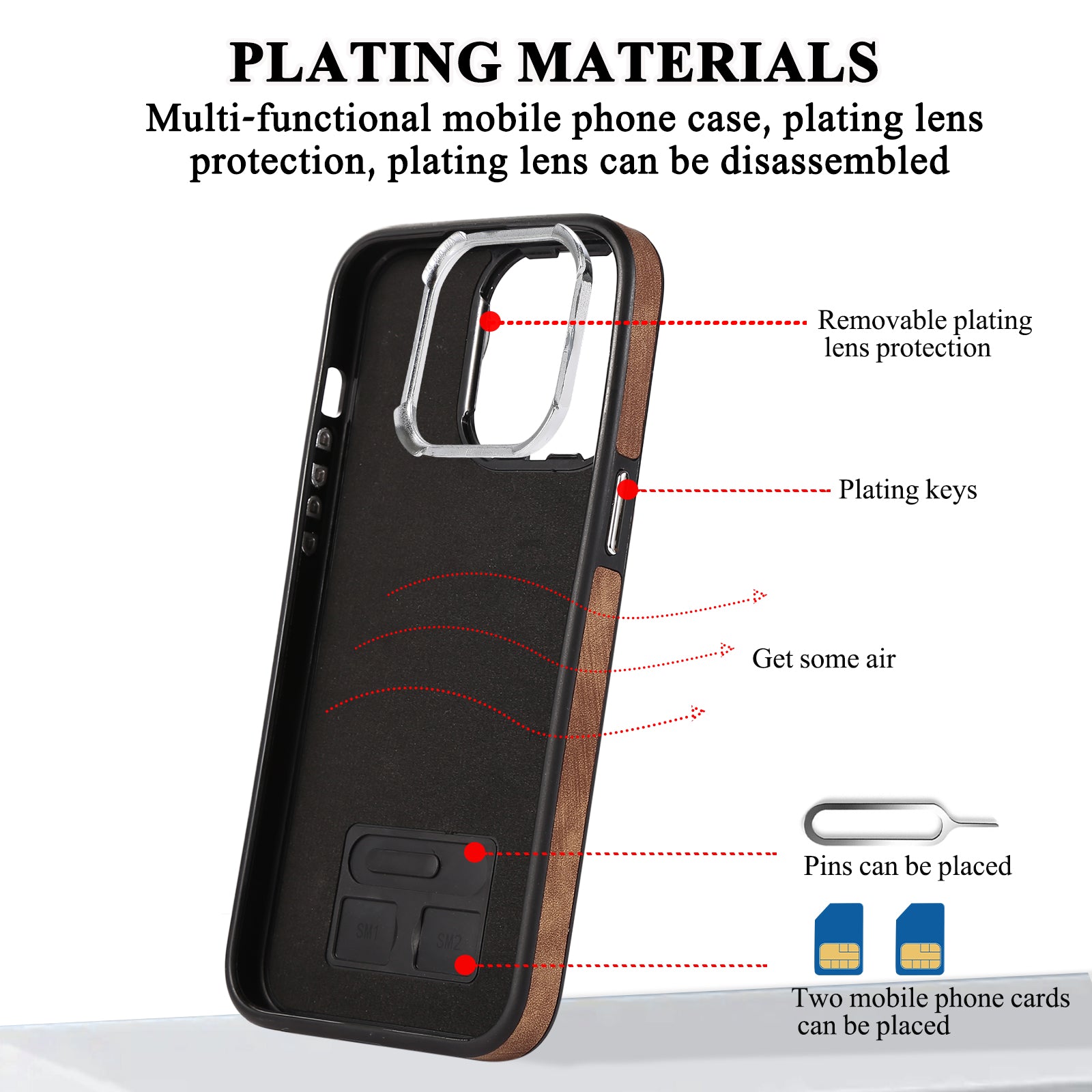 Zipper Pocket Leather+TPU Case for iPhone 15 , Kickstand Phone Cover with Hand Strap and Shoulder Strap - Brown