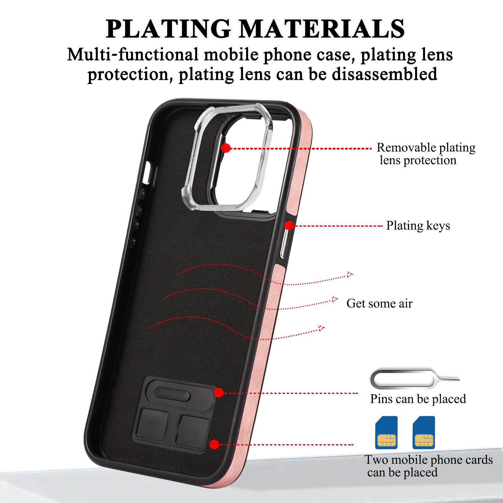 Zipper Pocket Leather+TPU Case for iPhone 15 , Kickstand Phone Cover with Hand Strap and Shoulder Strap - Pink