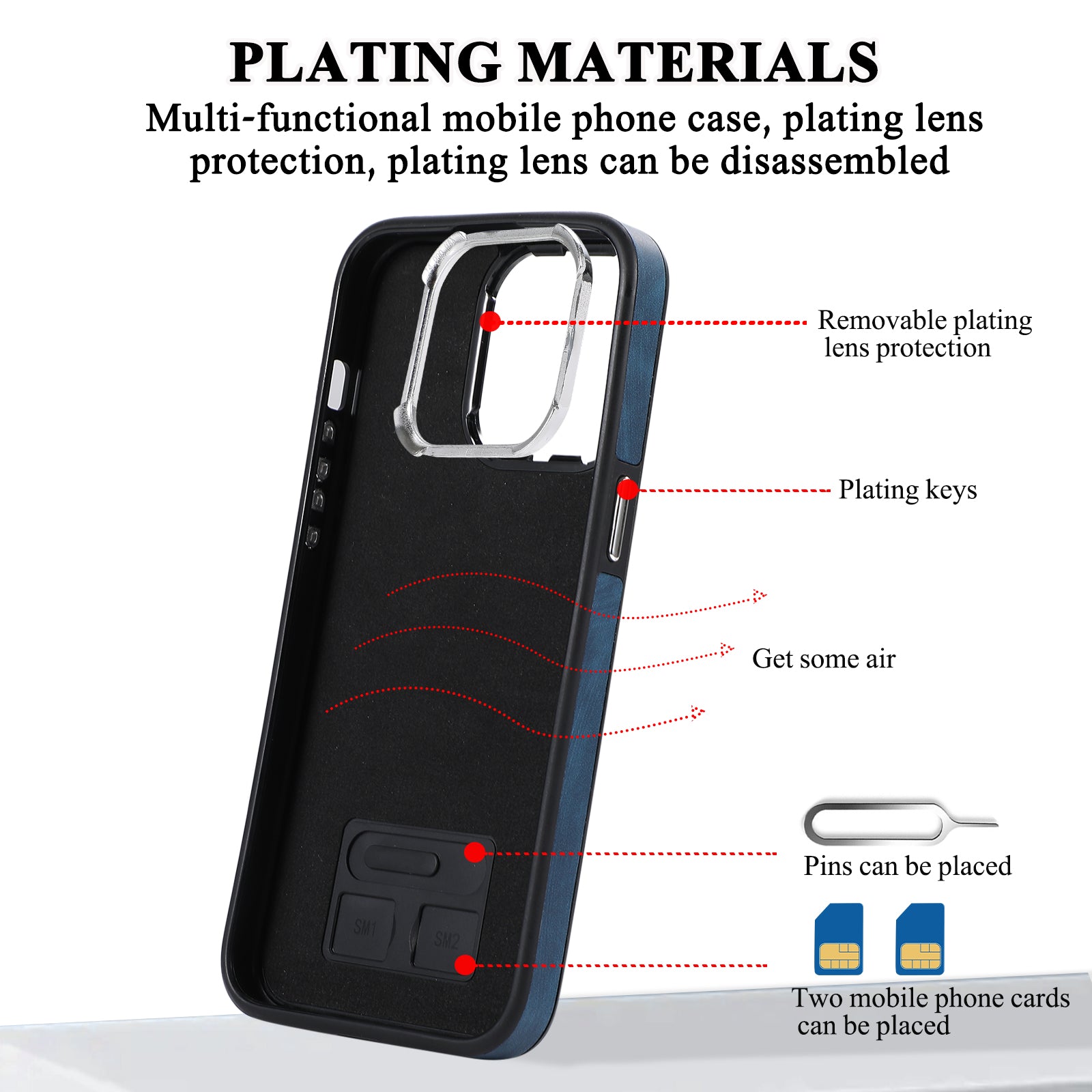 Zipper Pocket Leather+TPU Case for iPhone 15 , Kickstand Phone Cover with Hand Strap and Shoulder Strap - Blue