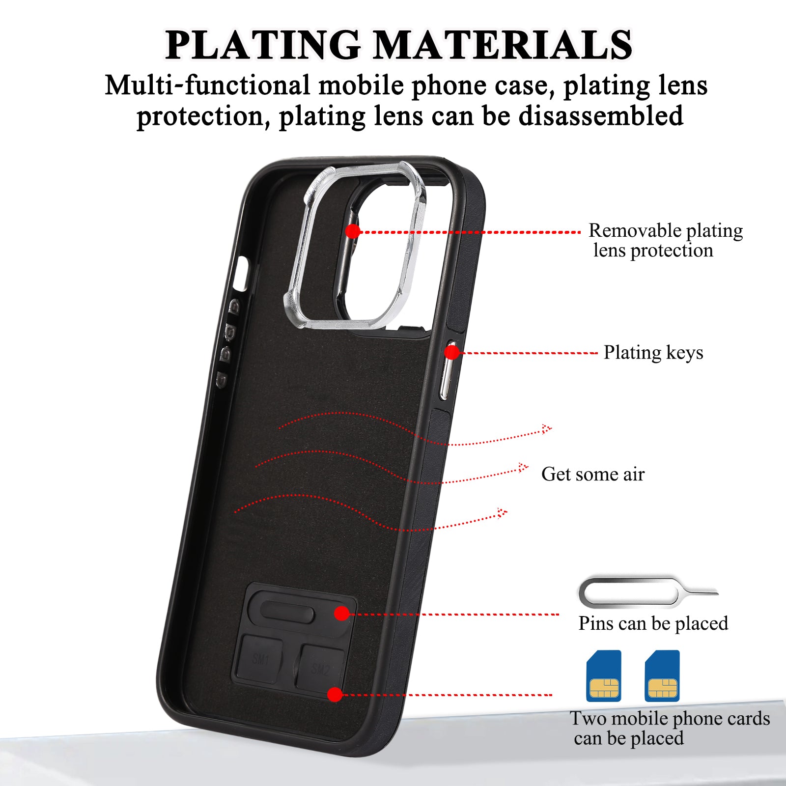 Zipper Pocket Leather+TPU Case for iPhone 15 , Kickstand Phone Cover with Hand Strap and Shoulder Strap - Black