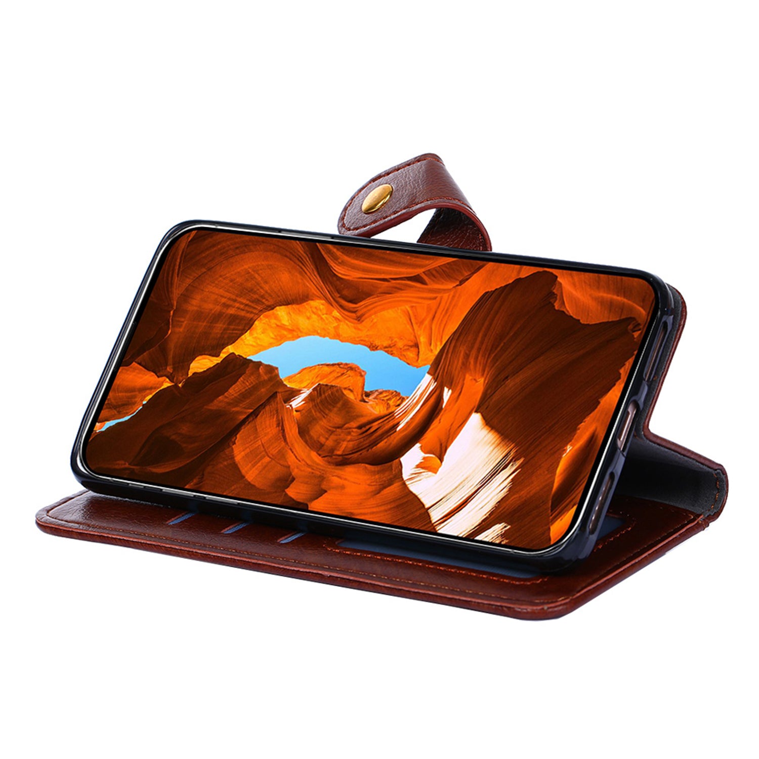 Zipper Pocket Wallet Phone Cover for iPhone 15 Pro , Stand PU Leather Case with Strap - Brown
