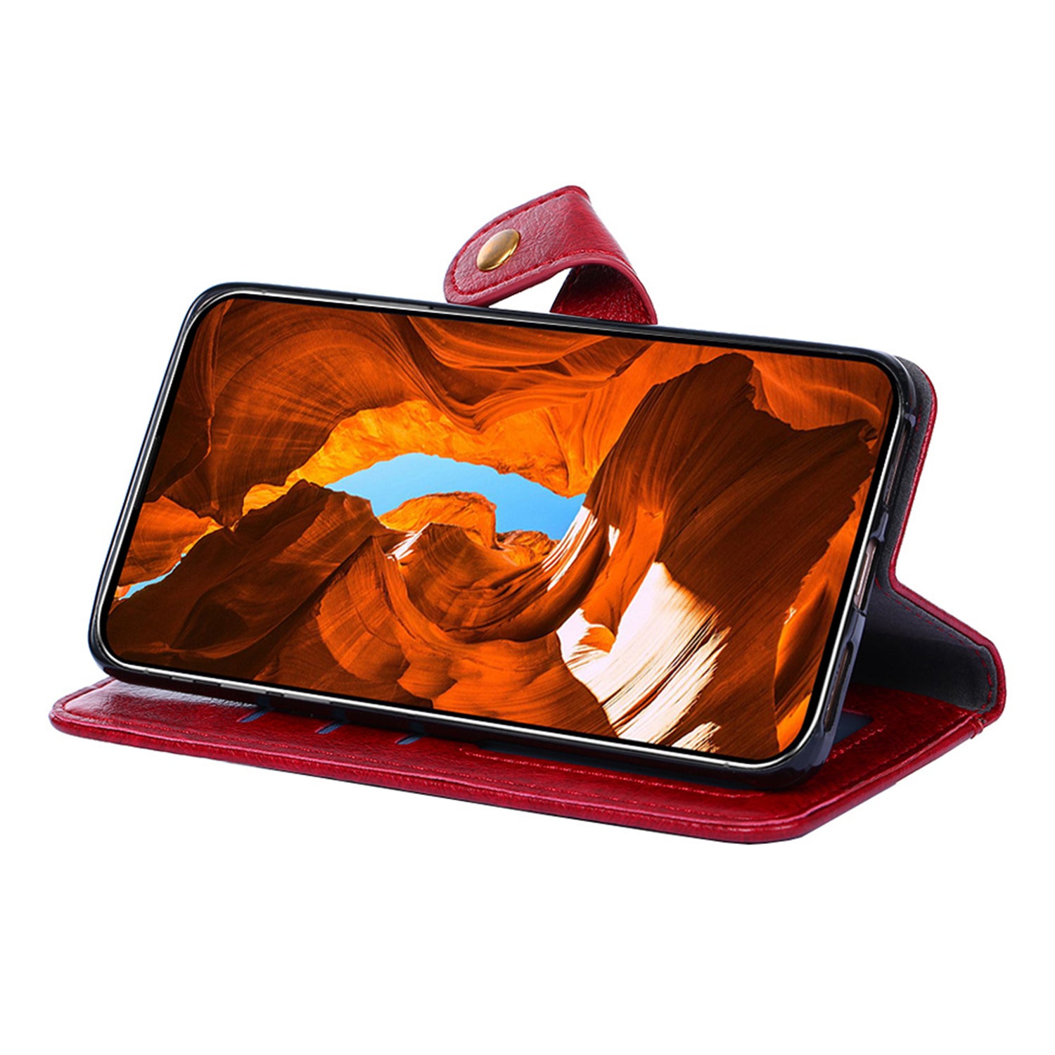 Zipper Pocket Wallet Phone Cover for iPhone 15 Pro , Stand PU Leather Case with Strap - Red