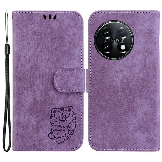For OnePlus 11 5G PU Leather Folio Flip Case Tiger Pattern Imprinted Stand Wallet Phone Cover - Purple