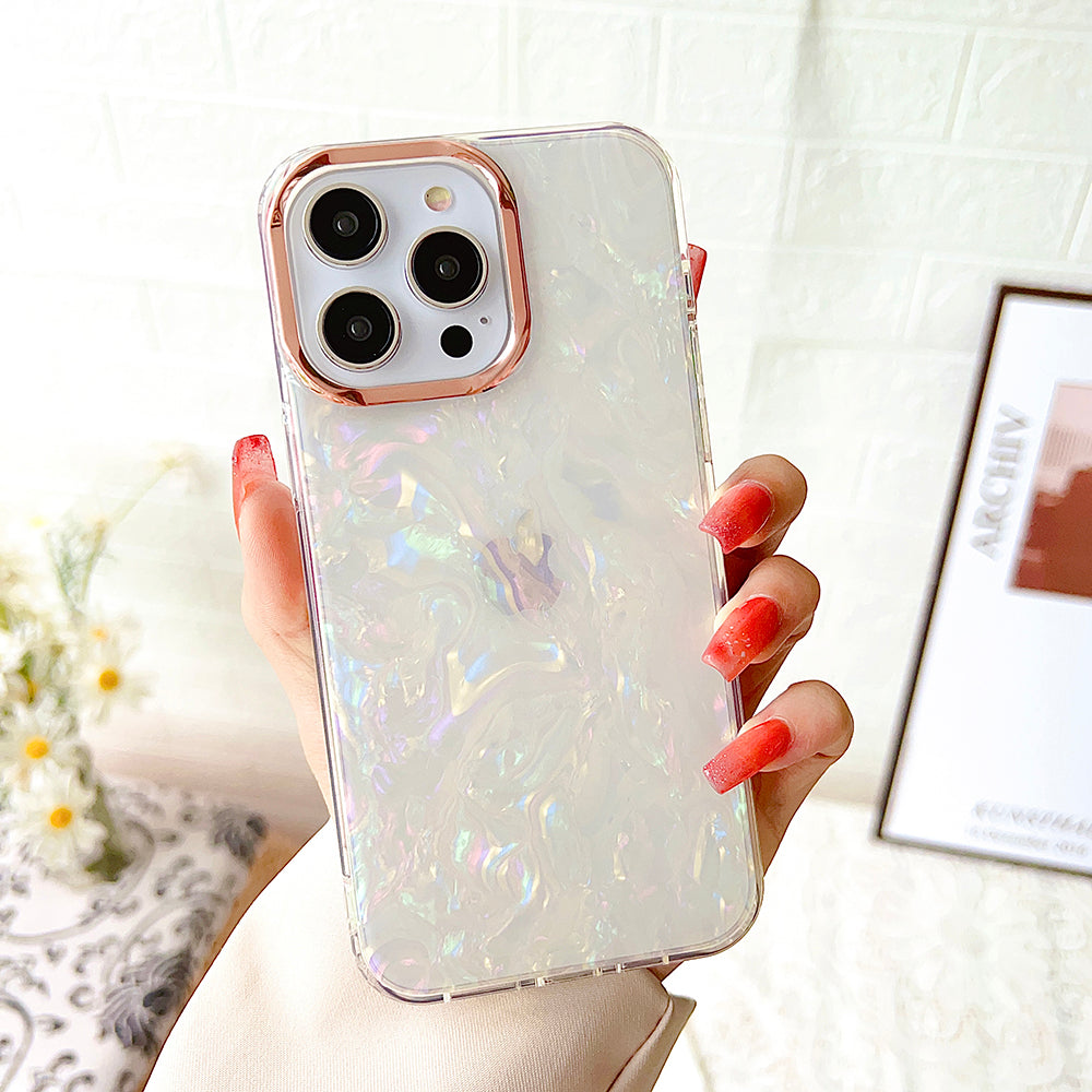 TPU+PC Phone Cover for iPhone 15 Pro Max , IMD Shell Pattern Back Protector Case - White
