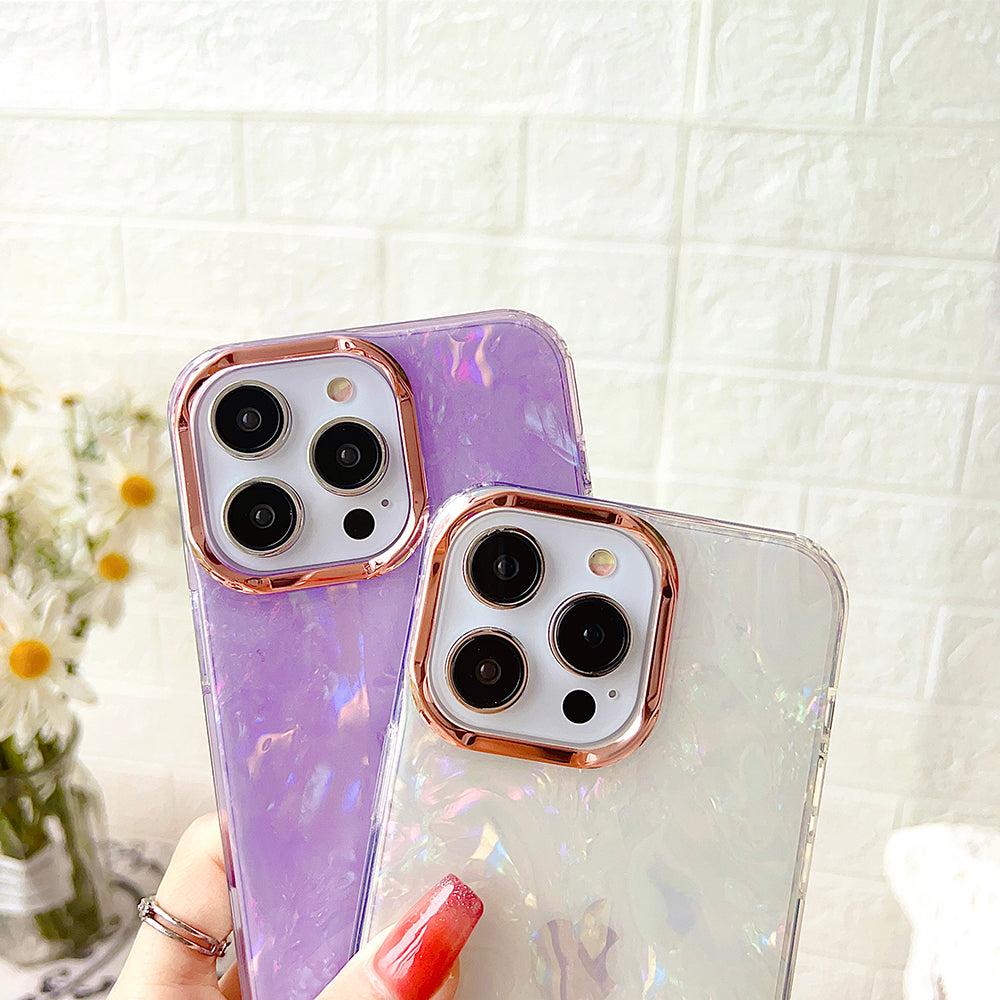 TPU+PC Phone Cover for iPhone 15 Pro Max , IMD Shell Pattern Back Protector Case - White