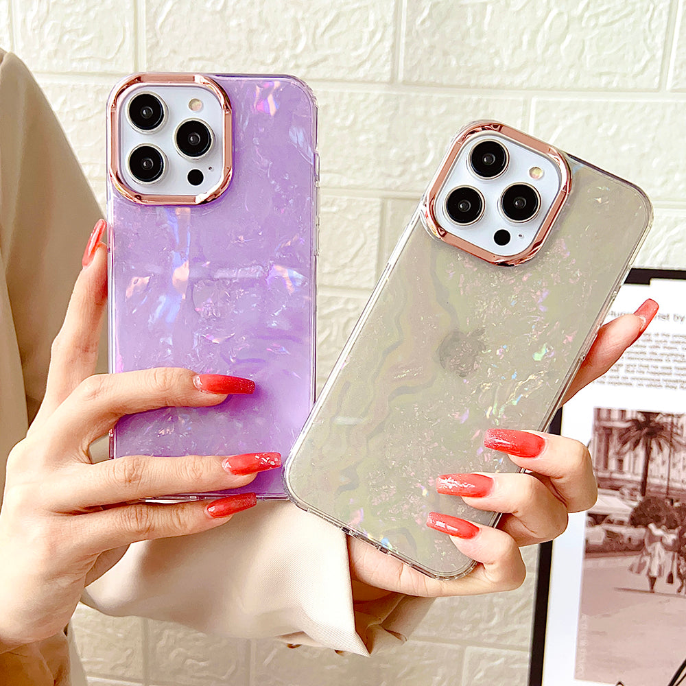 TPU+PC Phone Cover for iPhone 15 Pro Max , IMD Shell Pattern Back Protector Case - White