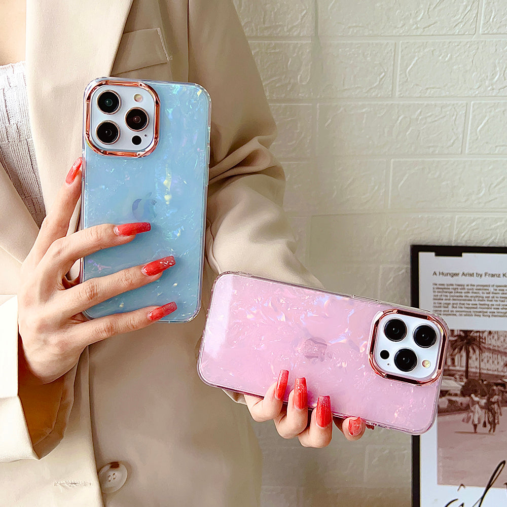 TPU+PC Phone Cover for iPhone 15 Pro Max , IMD Shell Pattern Back Protector Case - White