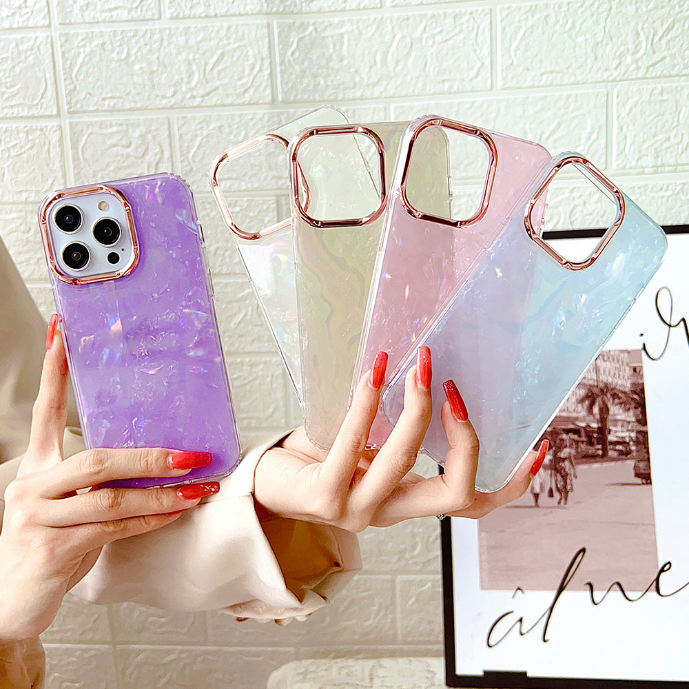 TPU+PC Phone Cover for iPhone 15 Pro Max , IMD Shell Pattern Back Protector Case - White