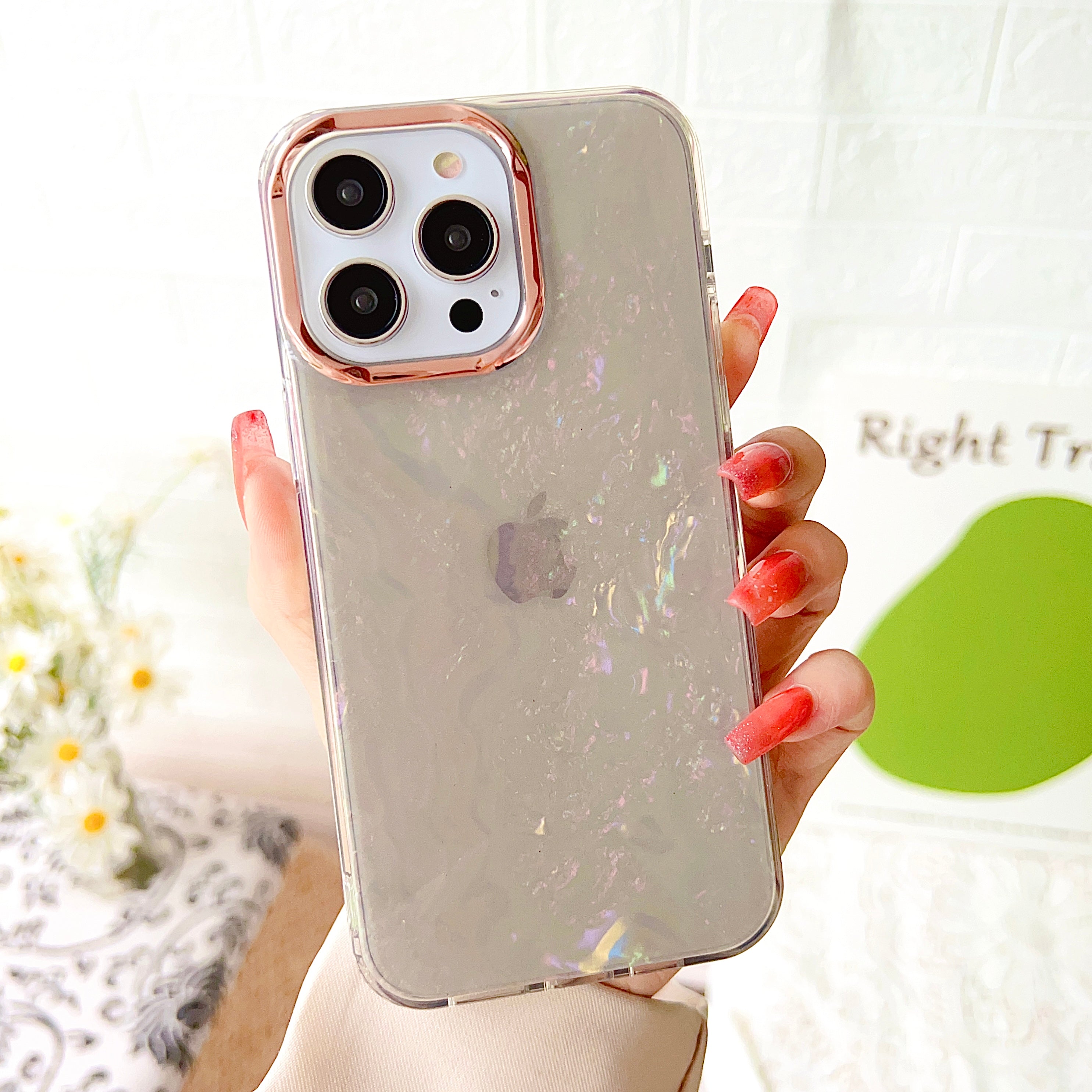 TPU+PC Phone Cover for iPhone 15 Pro Max , IMD Shell Pattern Back Protector Case - Light Grey