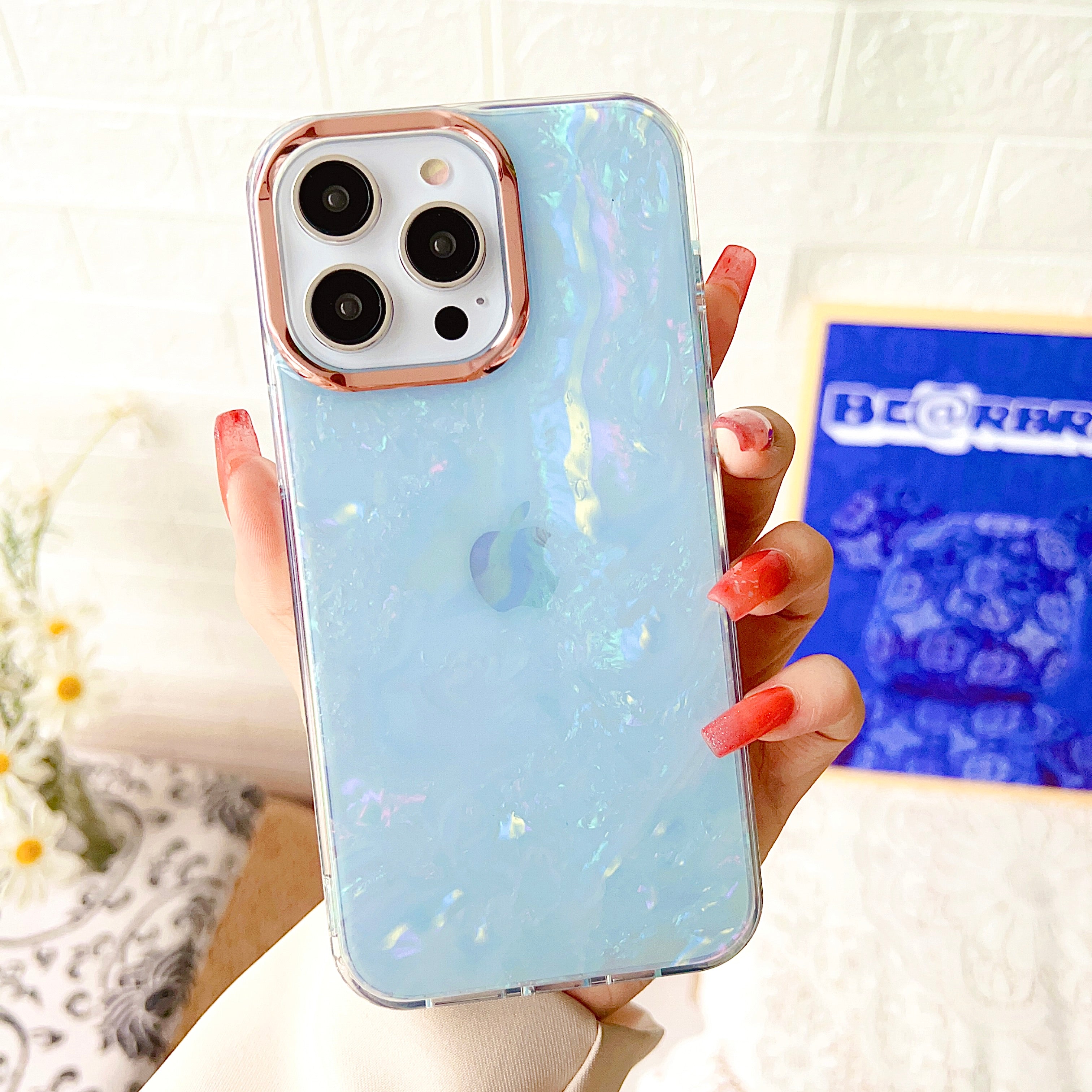 TPU+PC Phone Cover for iPhone 15 Pro Max , IMD Shell Pattern Back Protector Case - Baby Blue