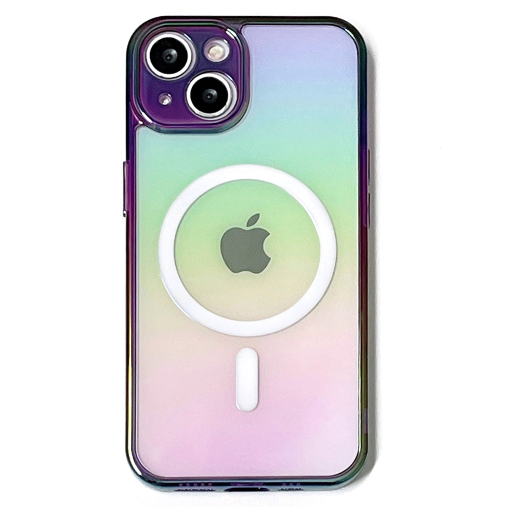 TPU+PC Phone Case for iPhone 15 Plus Color Electroplating Protective Phone Cover Compatible with MagSafe - Transparent Purple