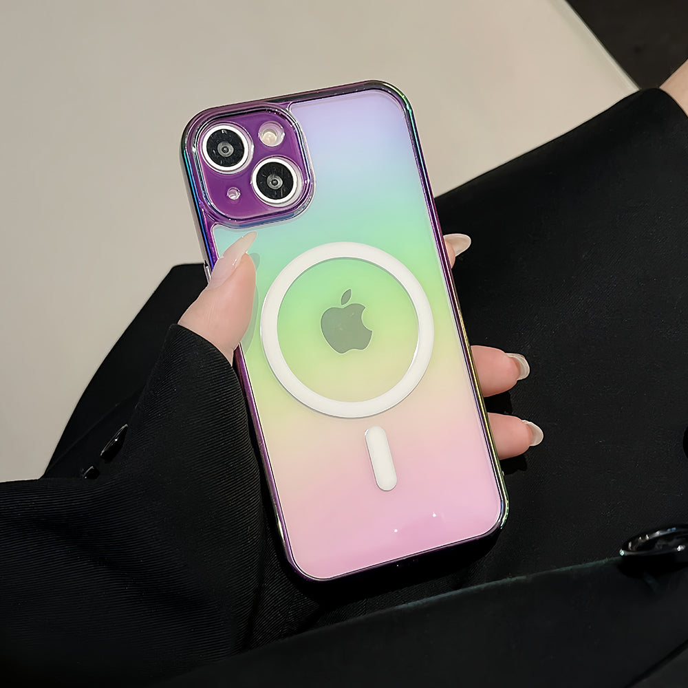 TPU+PC Phone Case for iPhone 15 Plus Color Electroplating Protective Phone Cover Compatible with MagSafe - Transparent Purple