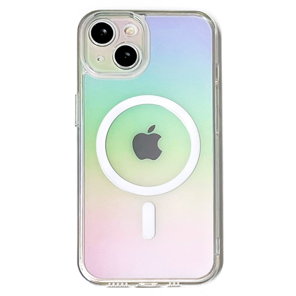 TPU+PC Phone Case for iPhone 15 Plus Color Electroplating Protective Phone Cover Compatible with MagSafe - Transparent