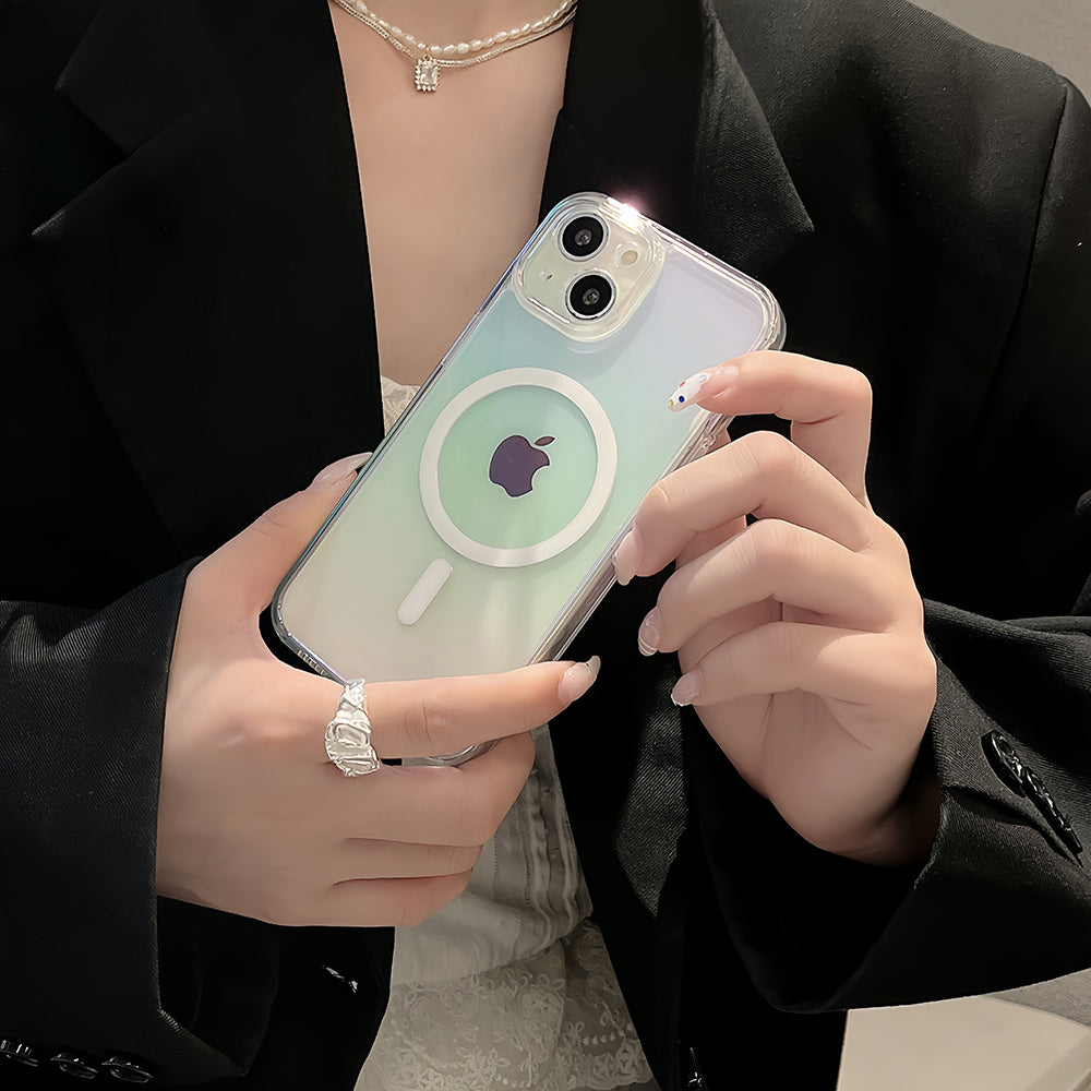 TPU+PC Phone Case for iPhone 15 Plus Color Electroplating Protective Phone Cover Compatible with MagSafe - Transparent