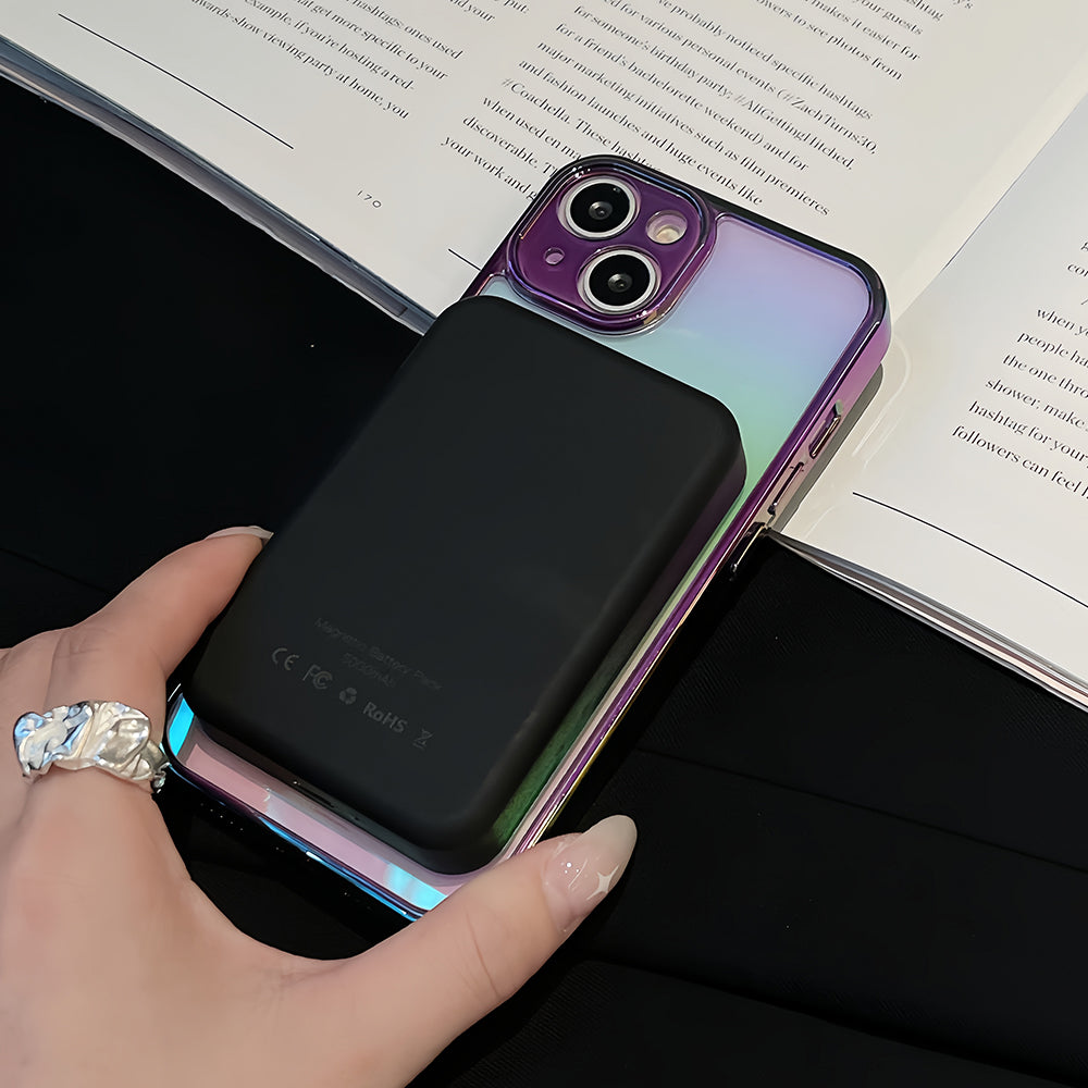TPU+PC Phone Case for iPhone 15 Plus Color Electroplating Protective Phone Cover Compatible with MagSafe - Transparent