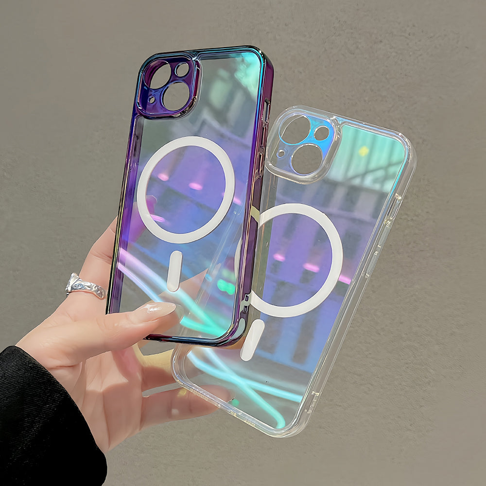 TPU+PC Phone Case for iPhone 15 Plus Color Electroplating Protective Phone Cover Compatible with MagSafe - Transparent