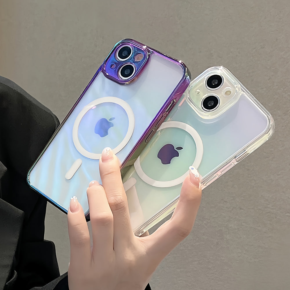 TPU+PC Phone Case for iPhone 15 Plus Color Electroplating Protective Phone Cover Compatible with MagSafe - Transparent