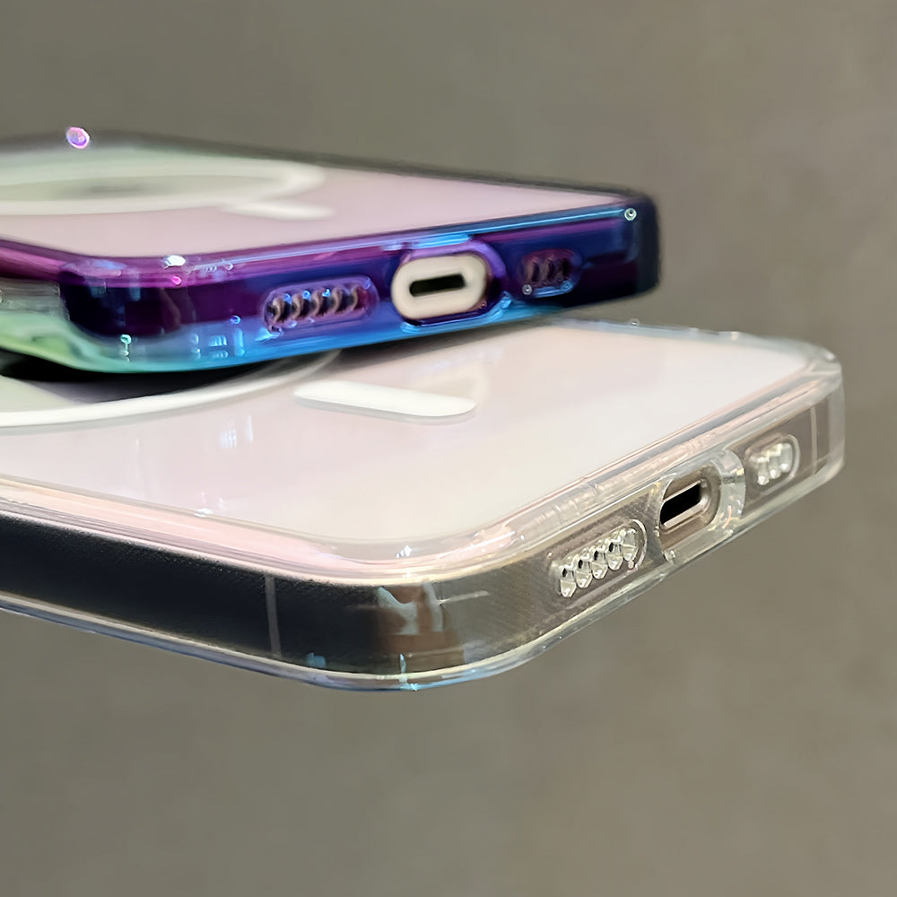 TPU+PC Phone Case for iPhone 15 Plus Color Electroplating Protective Phone Cover Compatible with MagSafe - Transparent