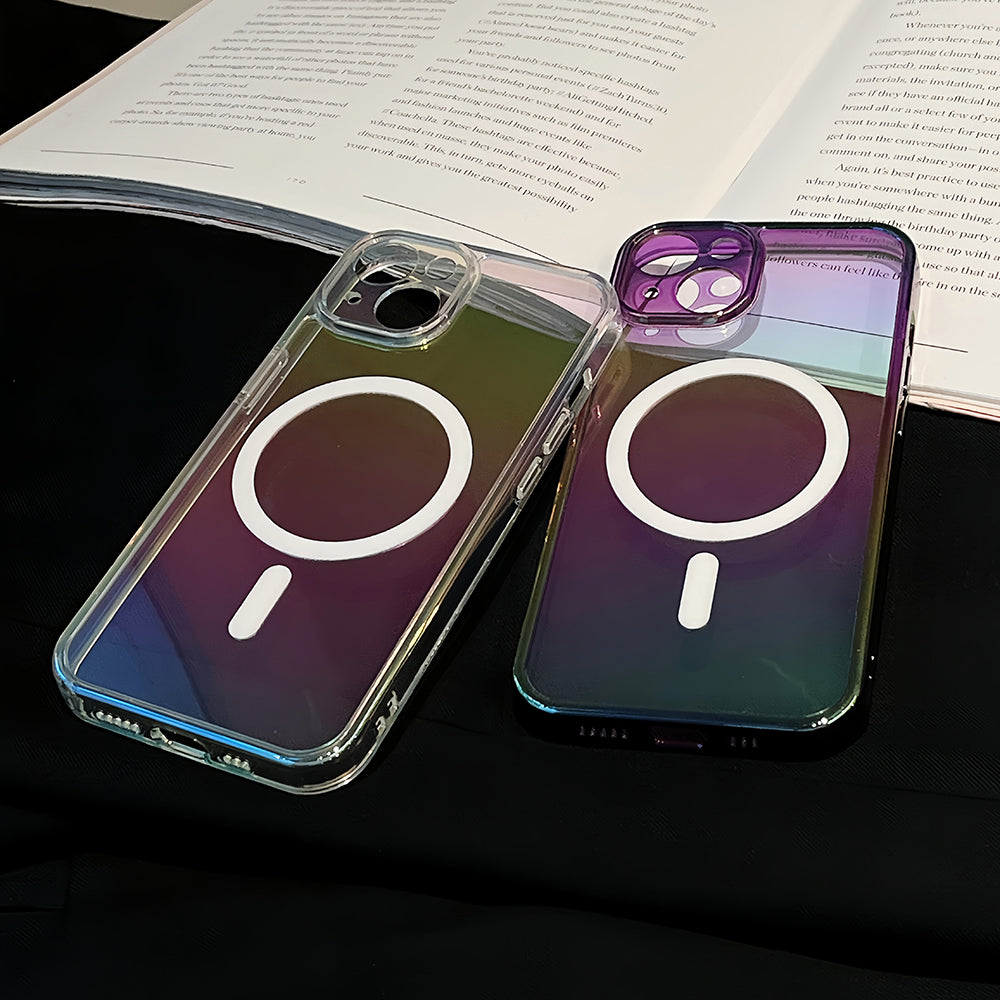 TPU+PC Phone Case for iPhone 15 Plus Color Electroplating Protective Phone Cover Compatible with MagSafe - Transparent