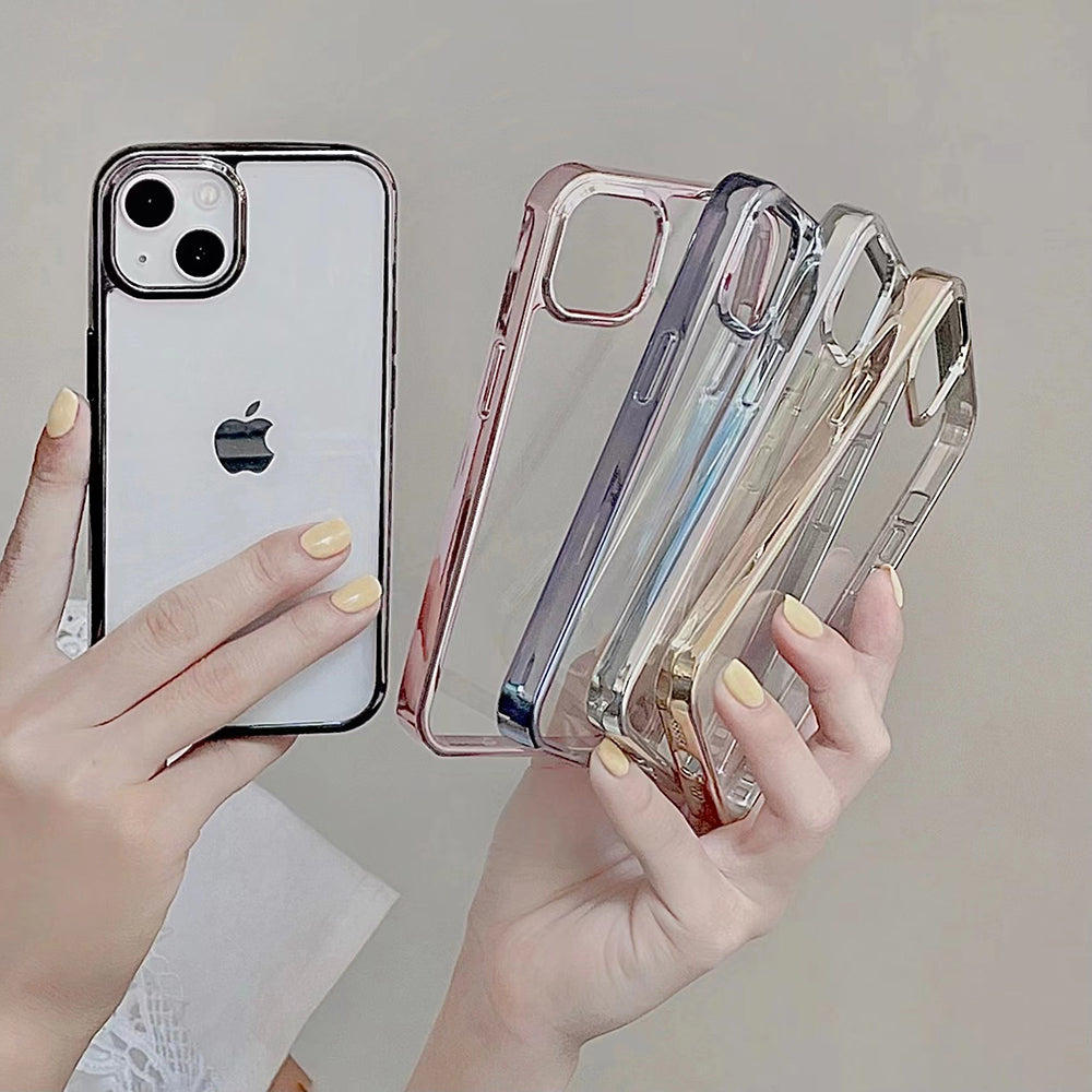 TPU+PC Phone Case for iPhone 15 Pro Max Anti-Drop Electroplating Clear Slim Phone Cover - Pink
