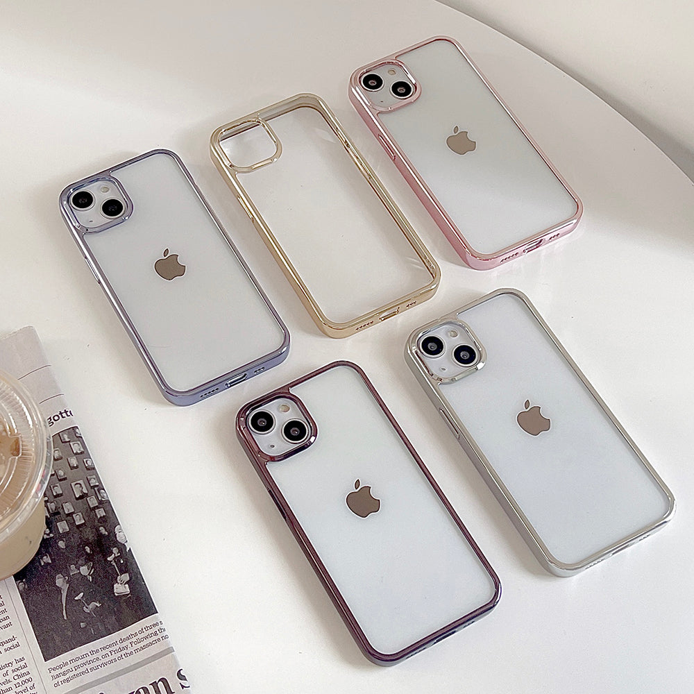 TPU+PC Phone Case for iPhone 15 Pro Max Anti-Drop Electroplating Clear Slim Phone Cover - Pink