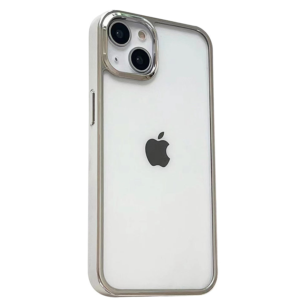 TPU+PC Phone Case for iPhone 15 Pro Max Anti-Drop Electroplating Clear Slim Phone Cover - Silver