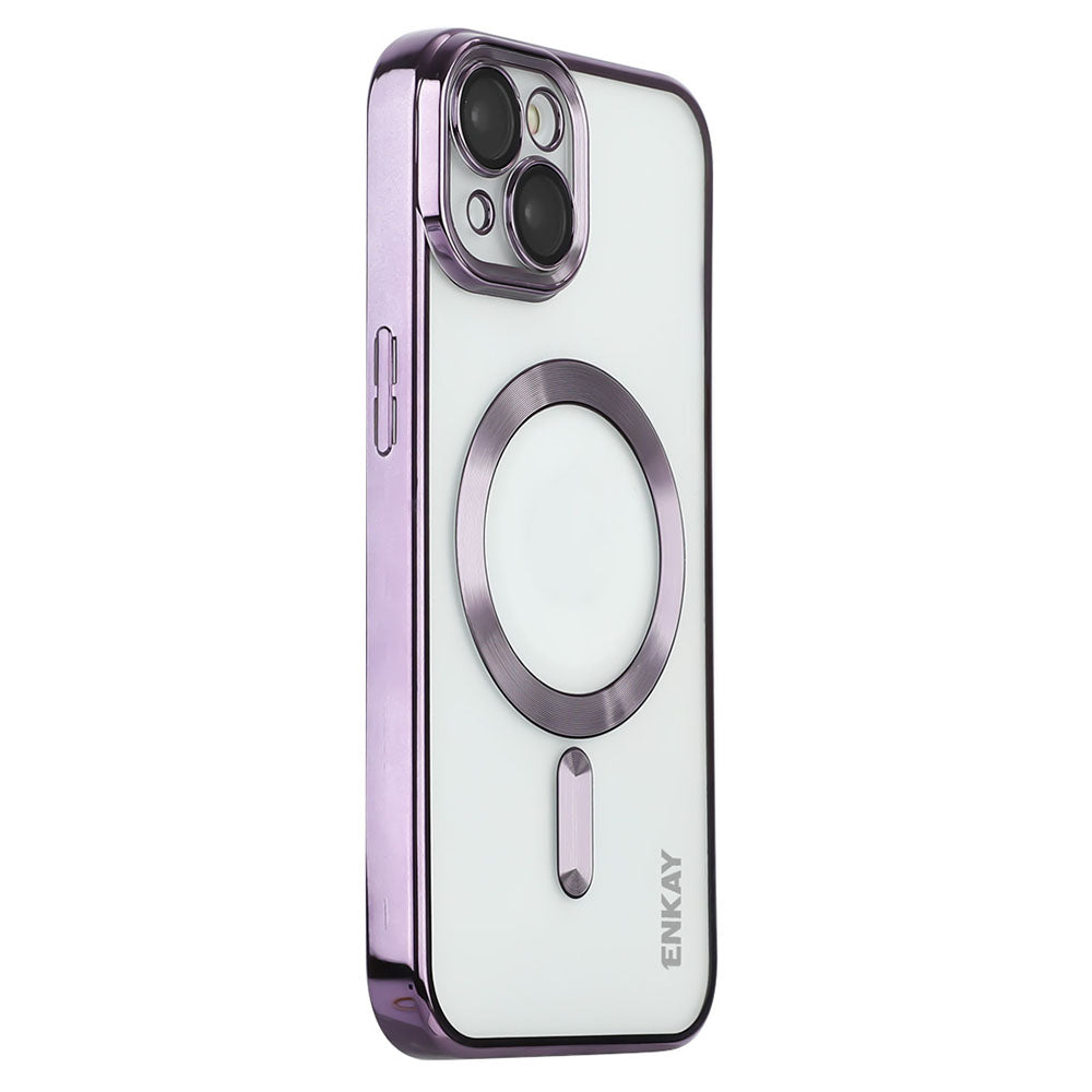 Electroplating TPU Slim Case for iPhone 15 Compatible with MagSafe Lens Guard Anti-Drop Phone Cover - Purple