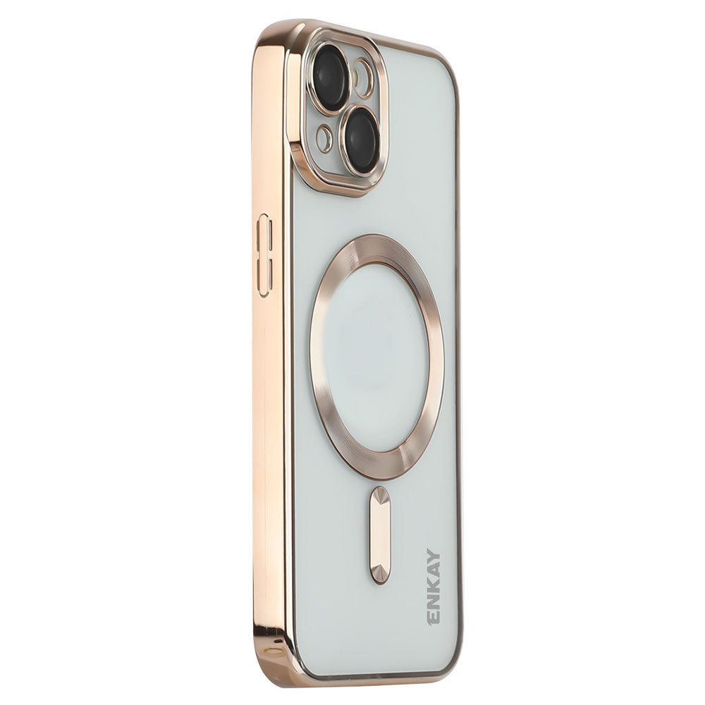 Electroplating TPU Slim Case for iPhone 15 Compatible with MagSafe Lens Guard Anti-Drop Phone Cover - Gold