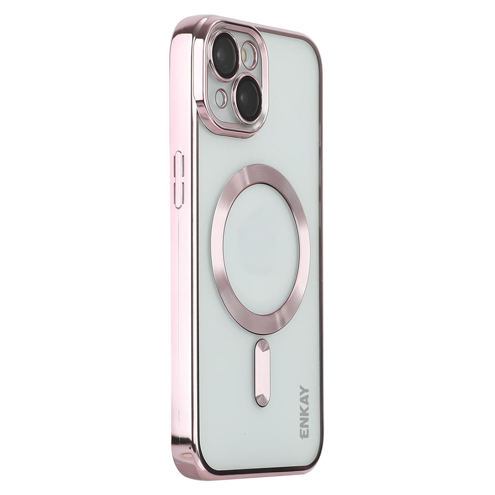Electroplating TPU Slim Case for iPhone 15 Compatible with MagSafe Lens Guard Anti-Drop Phone Cover - Pink