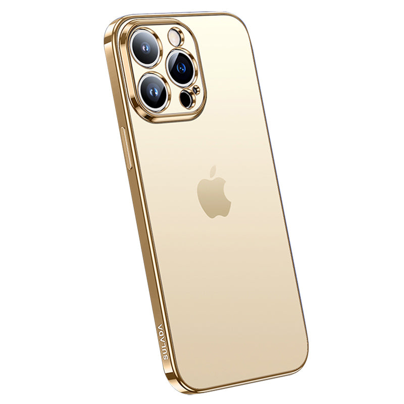 Uniqkart for iPhone 15 Pro Max TPU Case Electroplating AG Matte Phone Cover Anti-Scratch Phone Shell - Gold