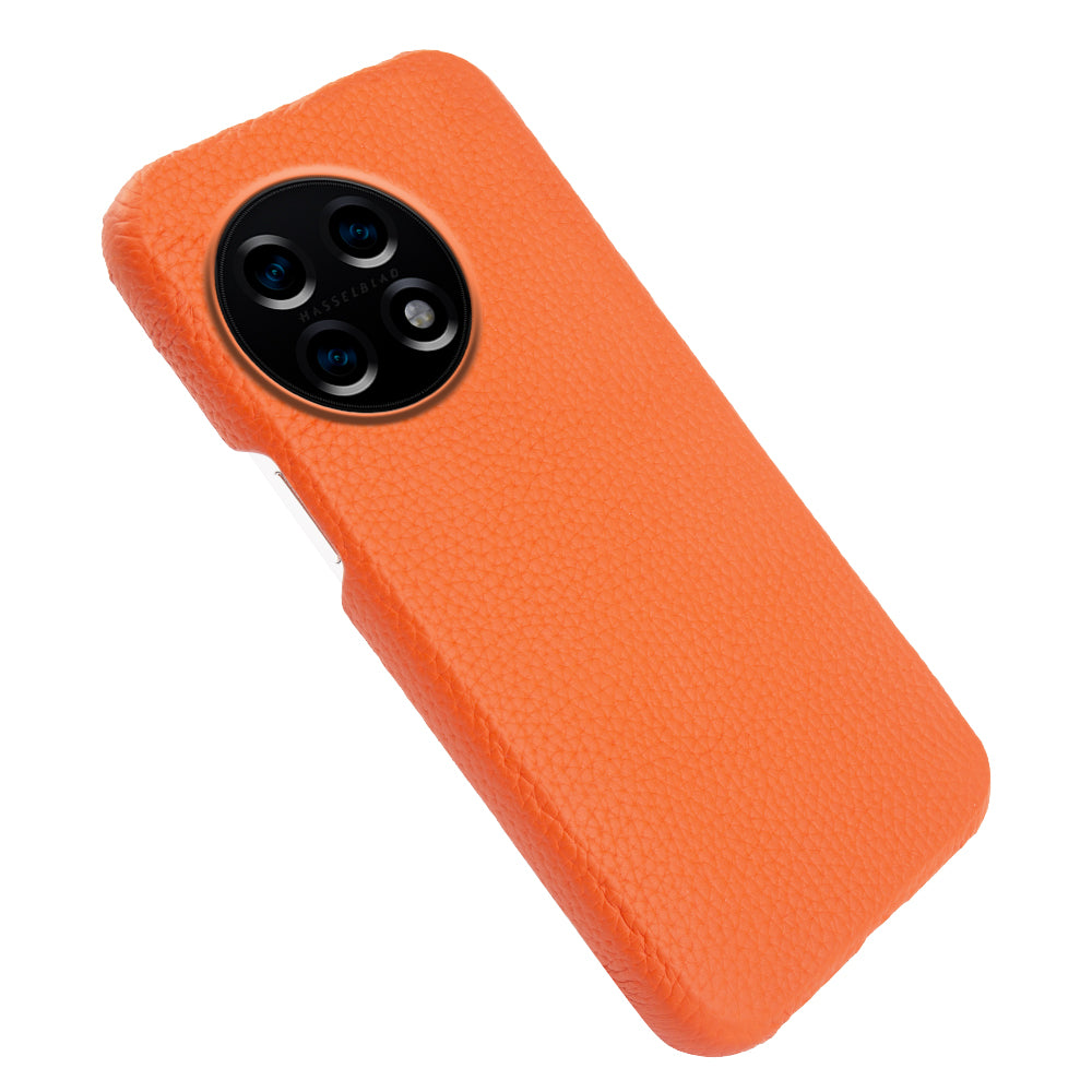 For OnePlus 11 5G Fall Proof Phone Cover Genuine Cow Leather Coated PC Case Compatible with MagSafe - Orange
