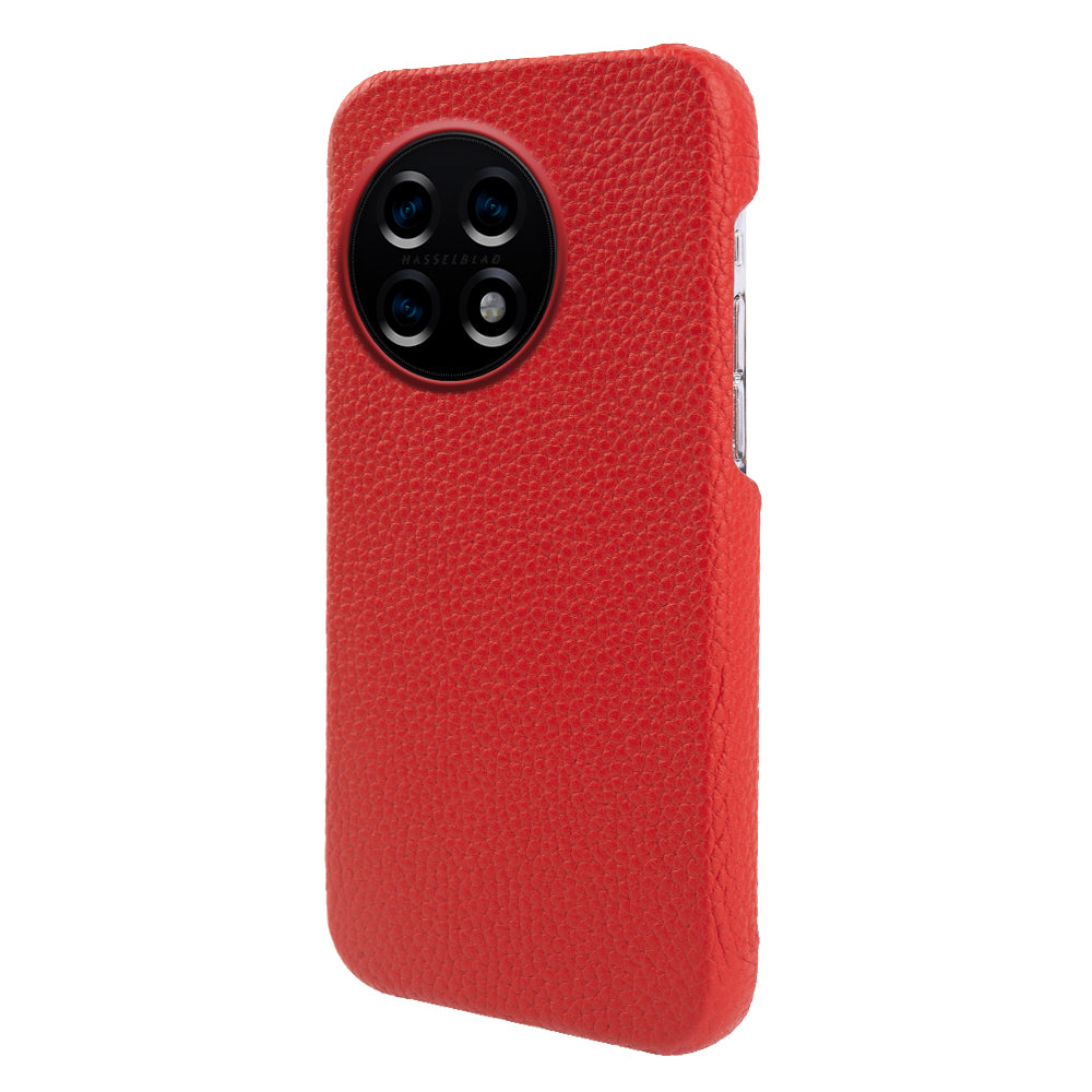 For OnePlus 11 5G Fall Proof Phone Cover Genuine Cow Leather Coated PC Case Compatible with MagSafe - Red