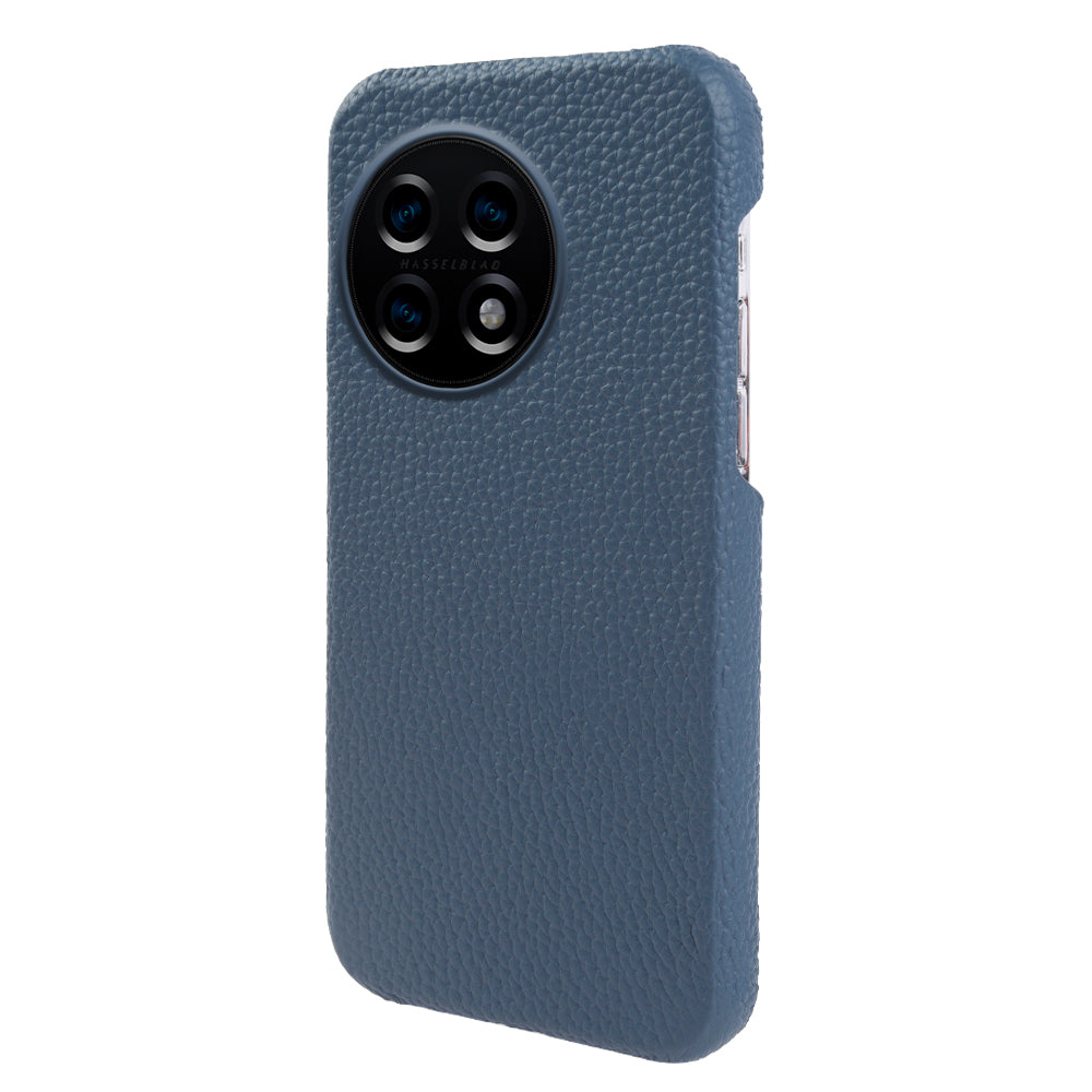 For OnePlus 11 5G Fall Proof Phone Cover Genuine Cow Leather Coated PC Case Compatible with MagSafe - Blue