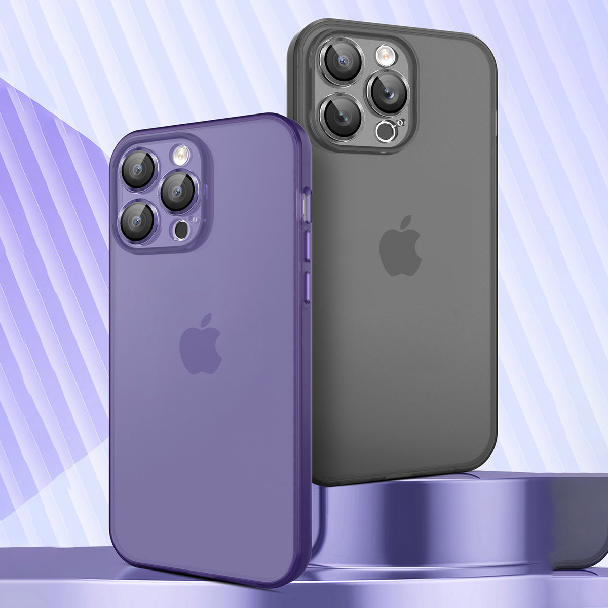 TPU+PC Hybrid Cases for iPhone 15 Pro Skin-touch Shockproof Translucent Frosted Phone Back Cover - Dark Purple