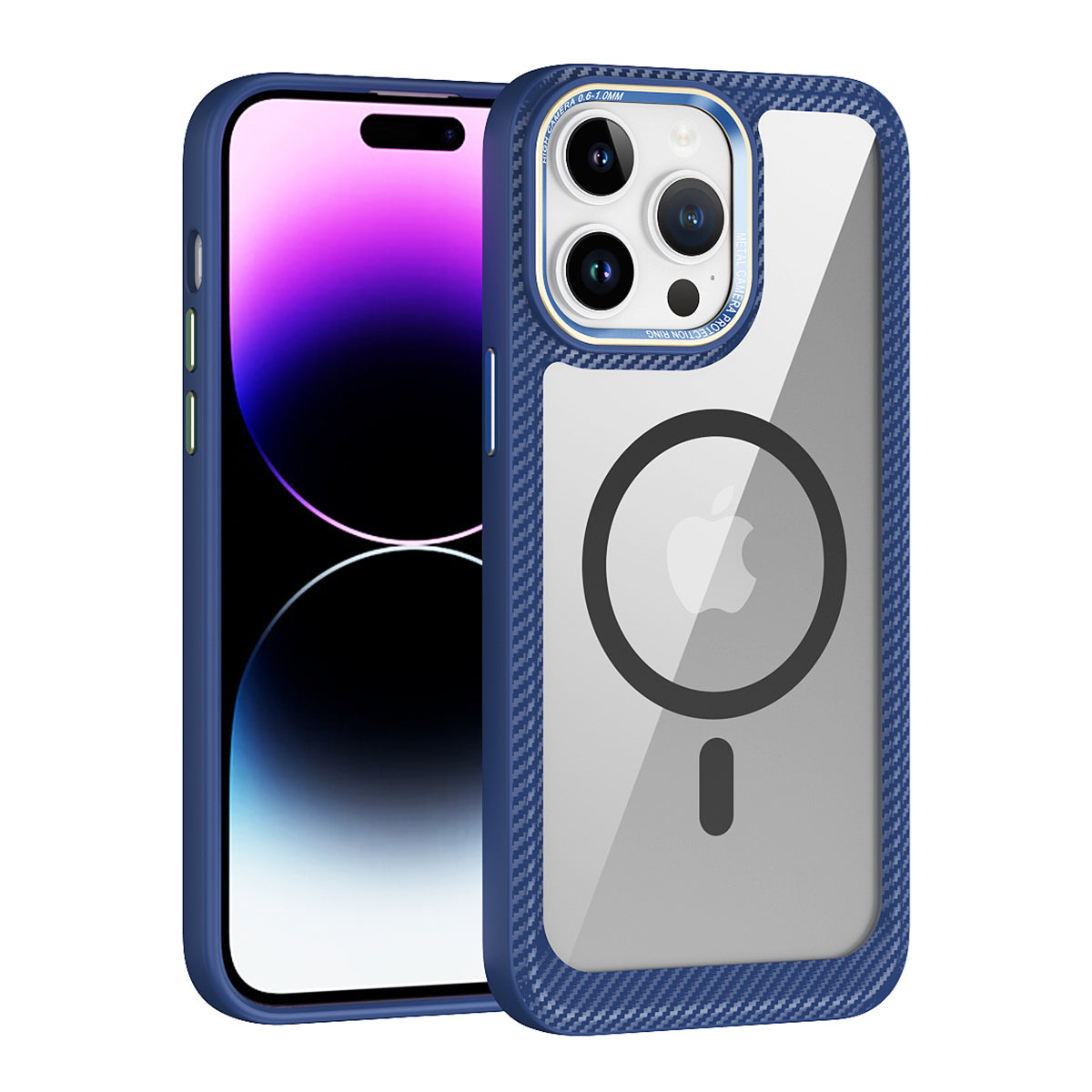 Drop-proof Anti-slip Phone Case for iPhone 15 TPU+PC+Metal Lens Frame Mobile Cover Compatible with MagSafe - Navy Blue