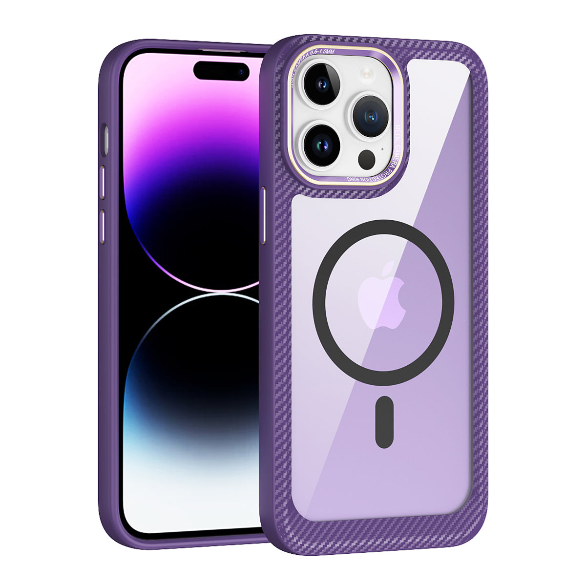 Drop-proof Anti-slip Phone Case for iPhone 15 TPU+PC+Metal Lens Frame Mobile Cover Compatible with MagSafe - Dark Purple