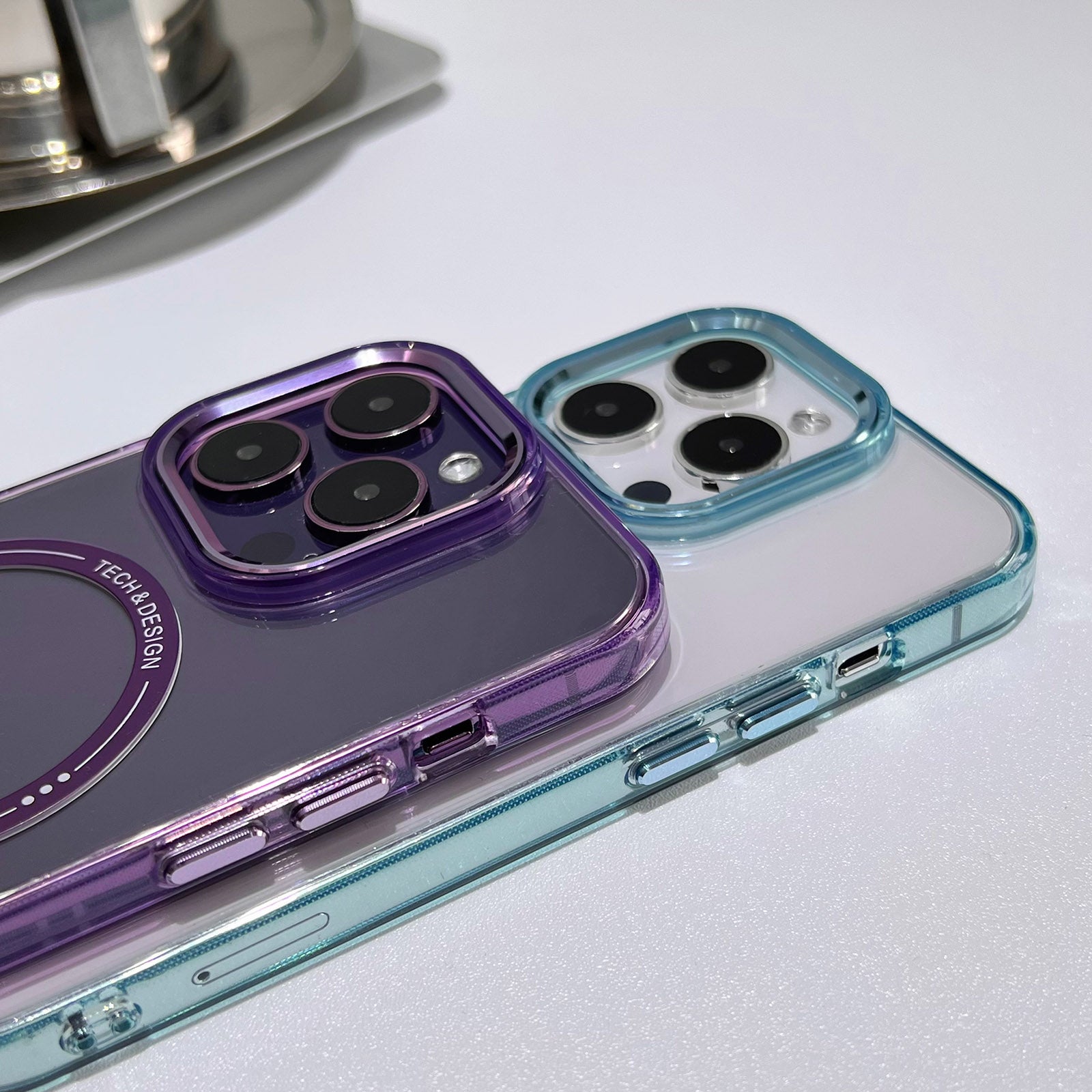 Transparent TPU+PC Phone Case for iPhone 15 Pro Max Drop-proof Phone Back Cover Compatible with MagSafe - Blue