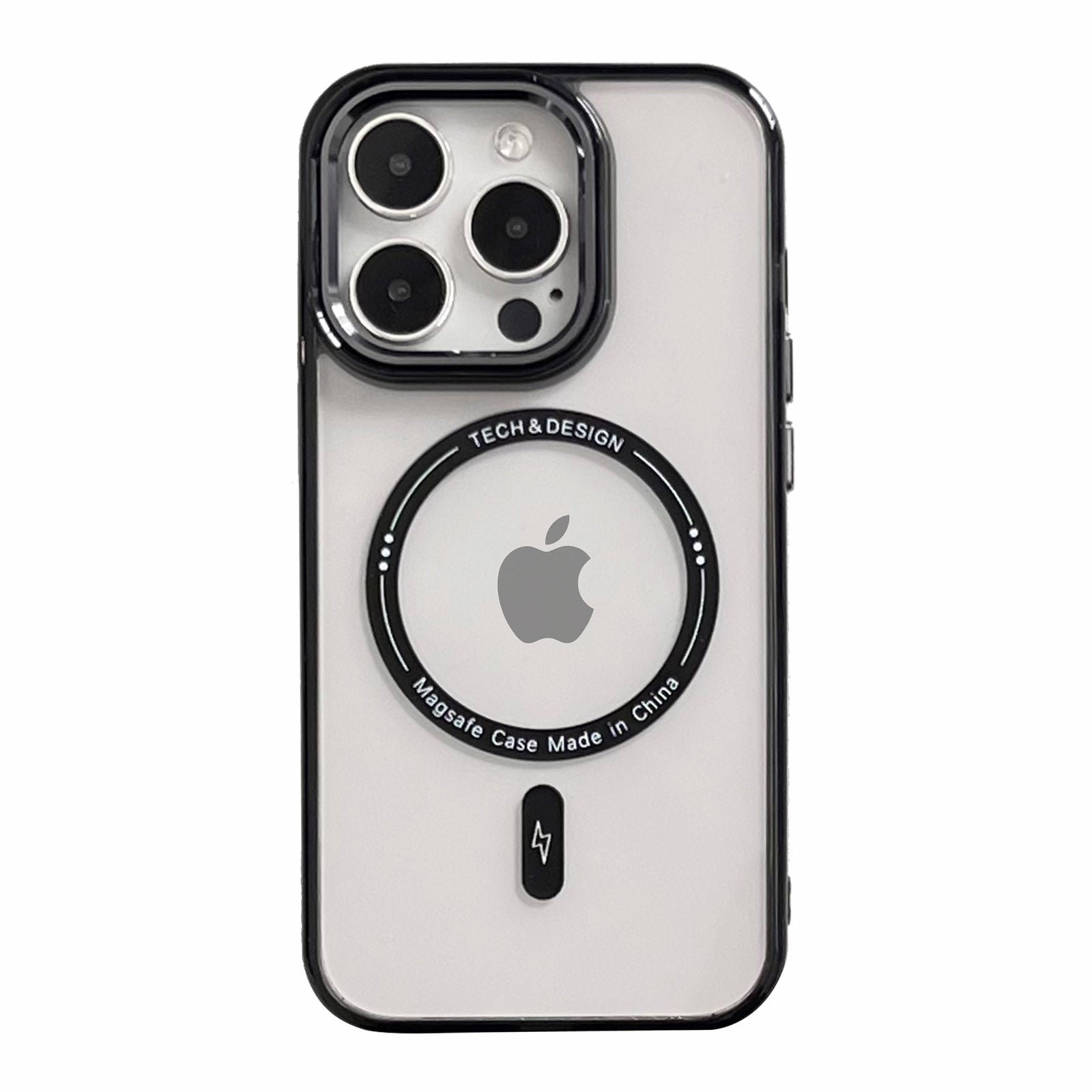 Transparent TPU+PC Phone Case for iPhone 15 Pro Max Drop-proof Phone Back Cover Compatible with MagSafe - Black