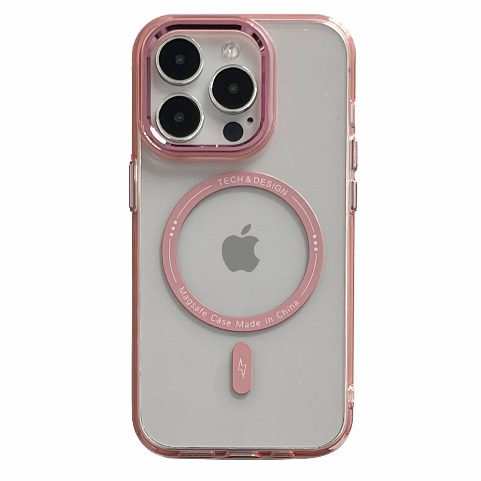 Transparent TPU+PC Phone Case for iPhone 15 Pro Max Drop-proof Phone Back Cover Compatible with MagSafe - Pink
