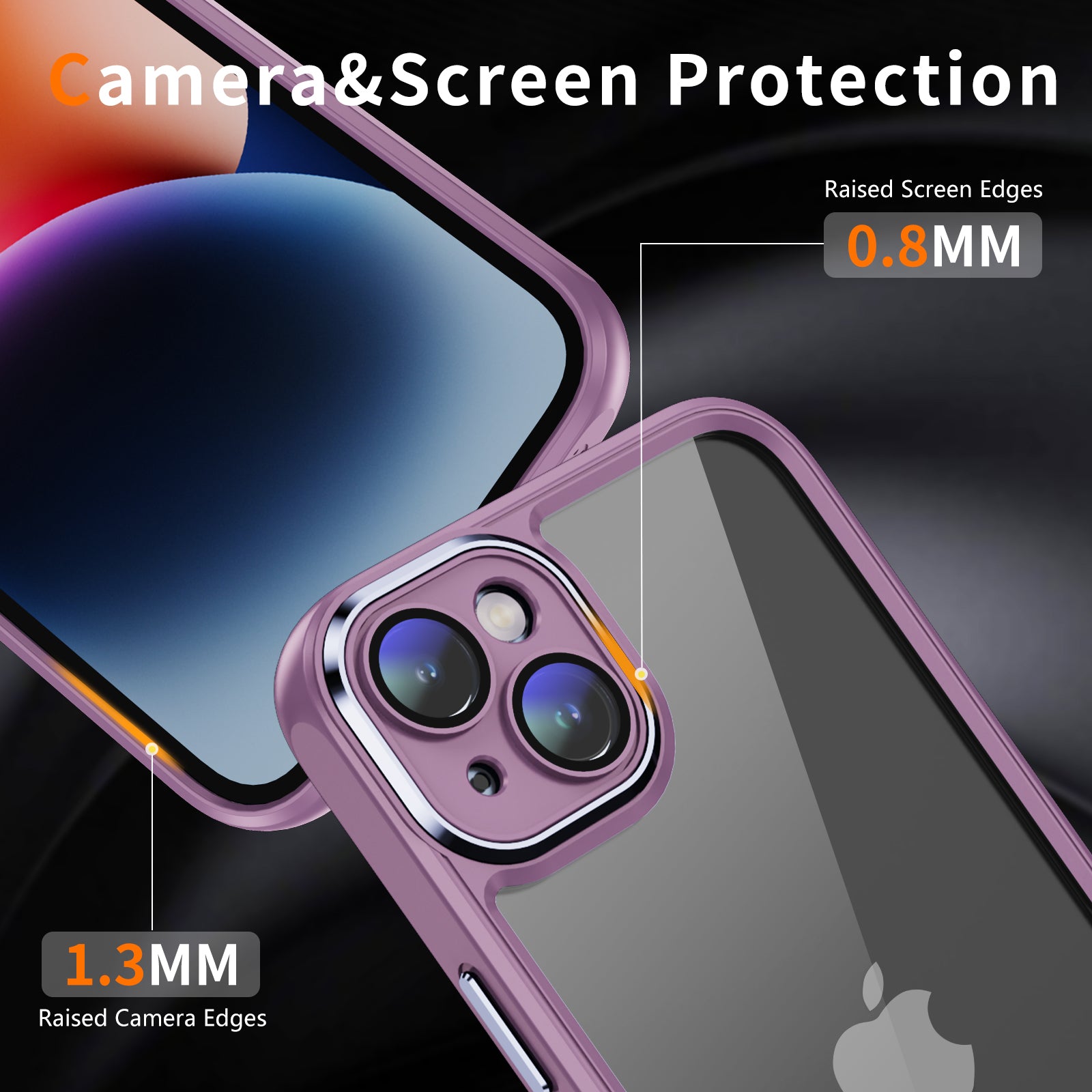 Transparent Phone Case for iPhone 15 Plus , Camera Lens Protector Acrylic+TPU Phone Back Cover - Light Purple