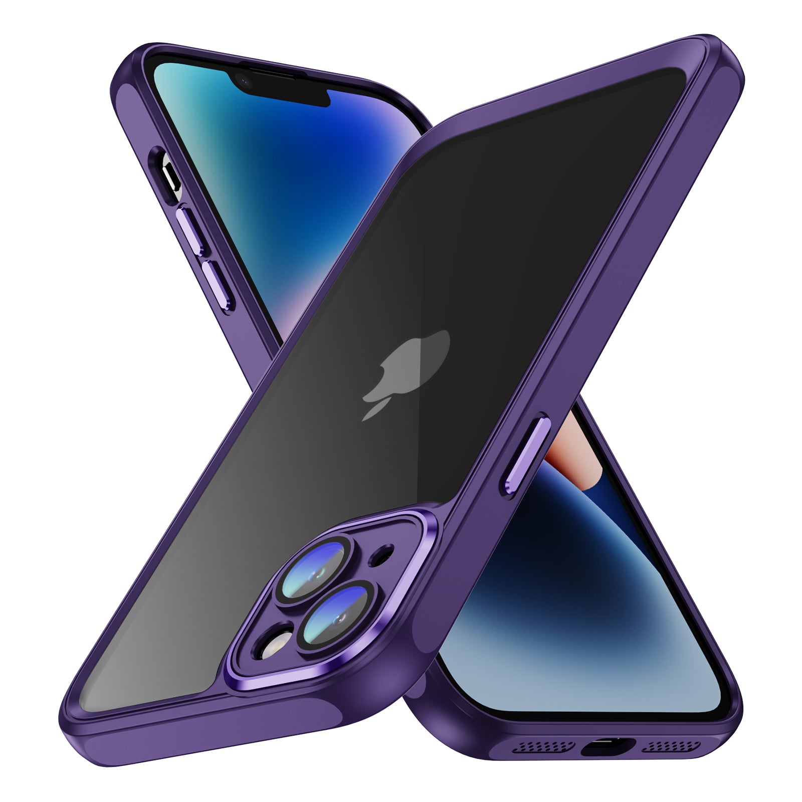 Transparent Phone Case for iPhone 15 Plus , Camera Lens Protector Acrylic+TPU Phone Back Cover - Dark Purple