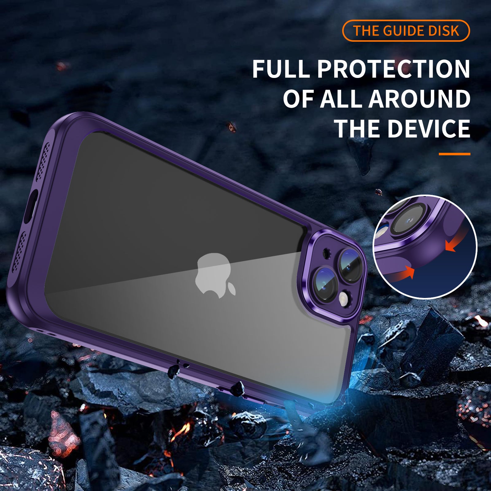 Transparent Phone Case for iPhone 15 Plus , Camera Lens Protector Acrylic+TPU Phone Back Cover - Dark Purple