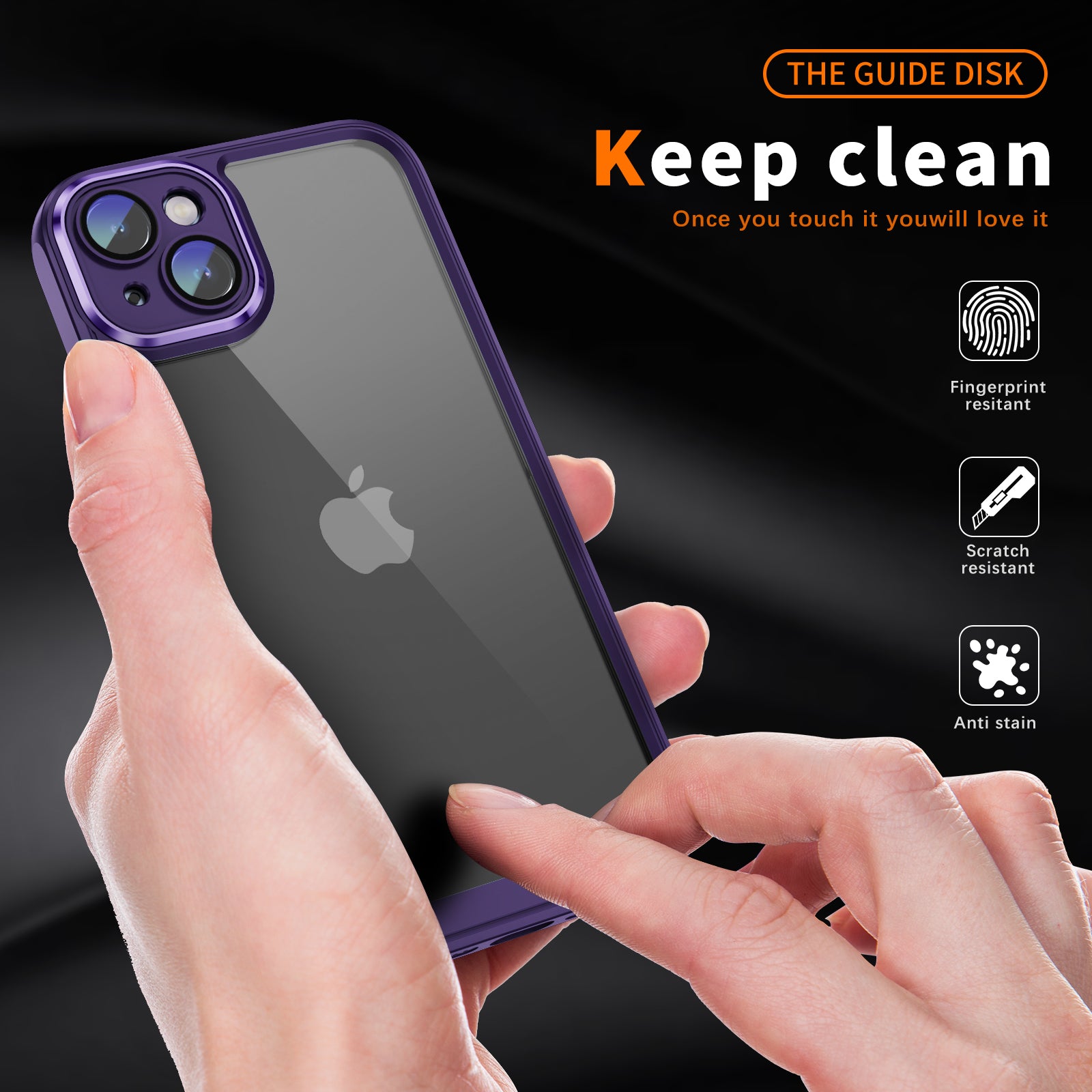 Transparent Phone Case for iPhone 15 Plus , Camera Lens Protector Acrylic+TPU Phone Back Cover - Dark Purple
