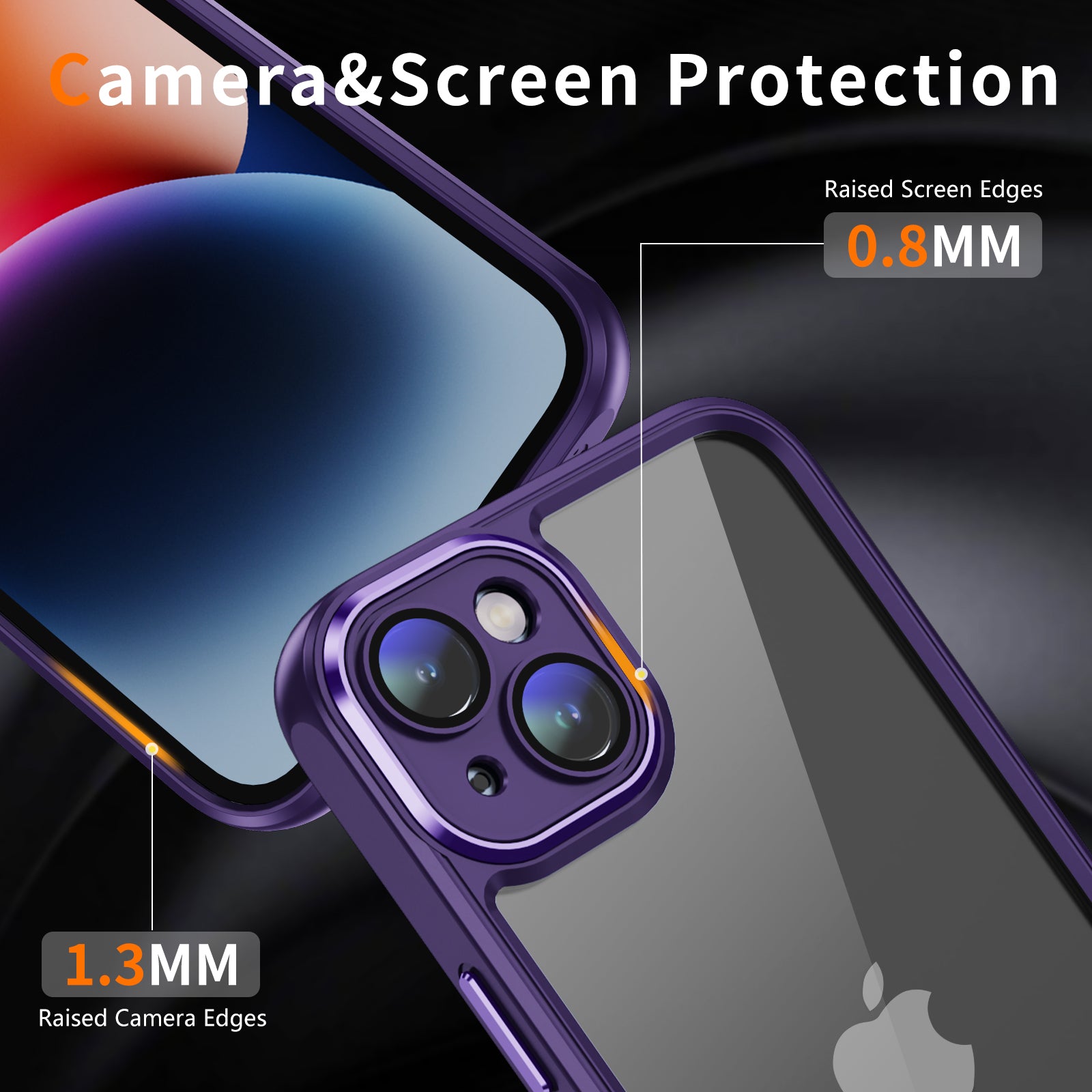 Transparent Phone Case for iPhone 15 Plus , Camera Lens Protector Acrylic+TPU Phone Back Cover - Dark Purple