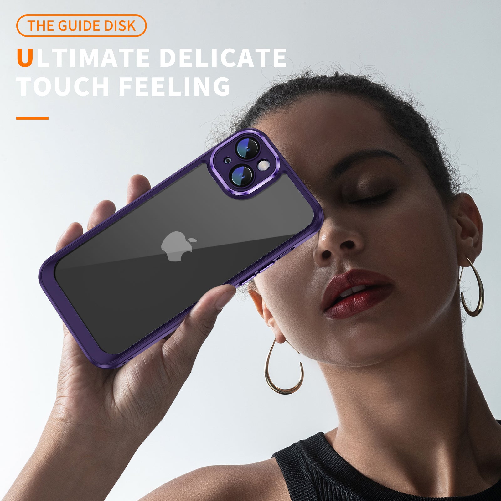 Transparent Phone Case for iPhone 15 Plus , Camera Lens Protector Acrylic+TPU Phone Back Cover - Dark Purple