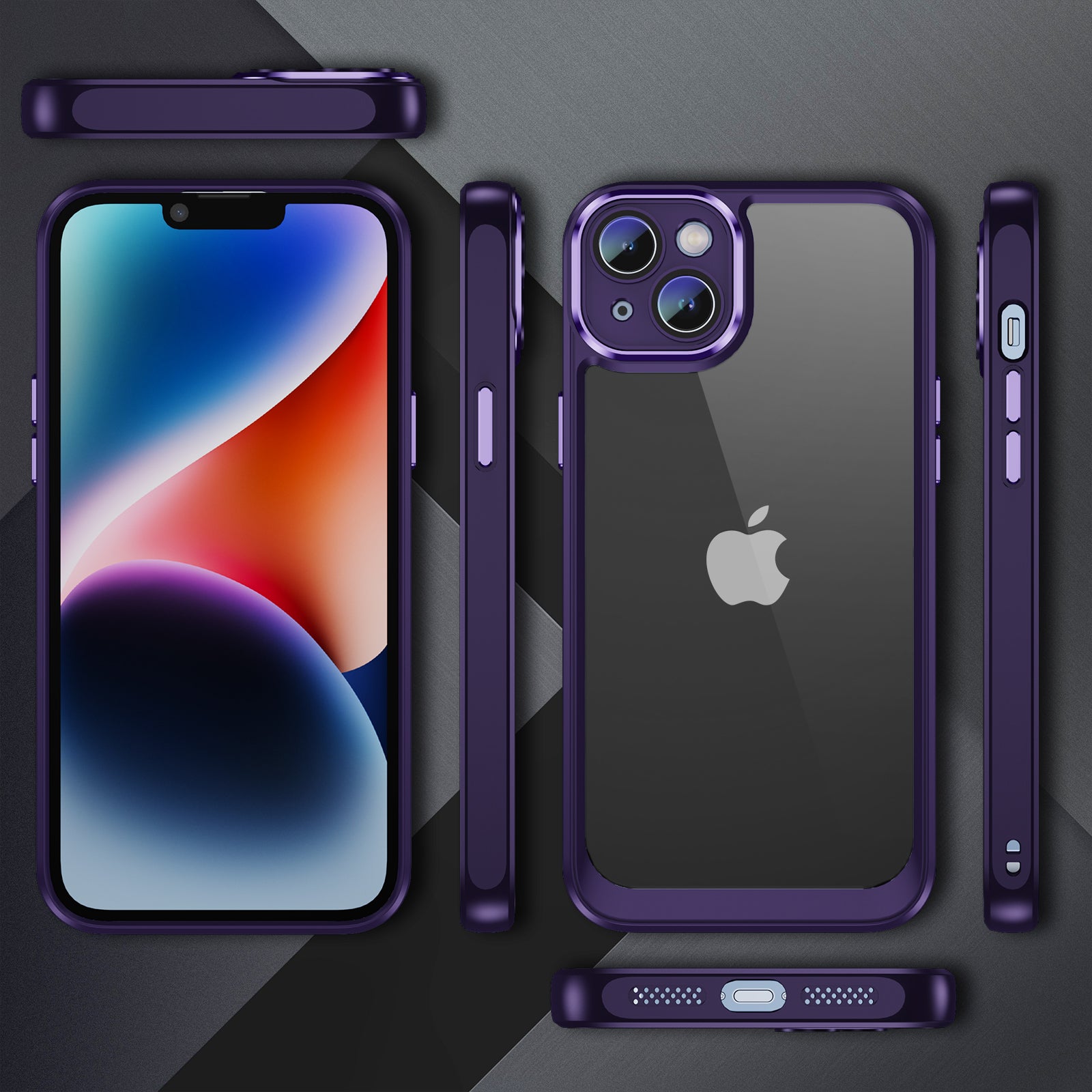 Transparent Phone Case for iPhone 15 Plus , Camera Lens Protector Acrylic+TPU Phone Back Cover - Dark Purple